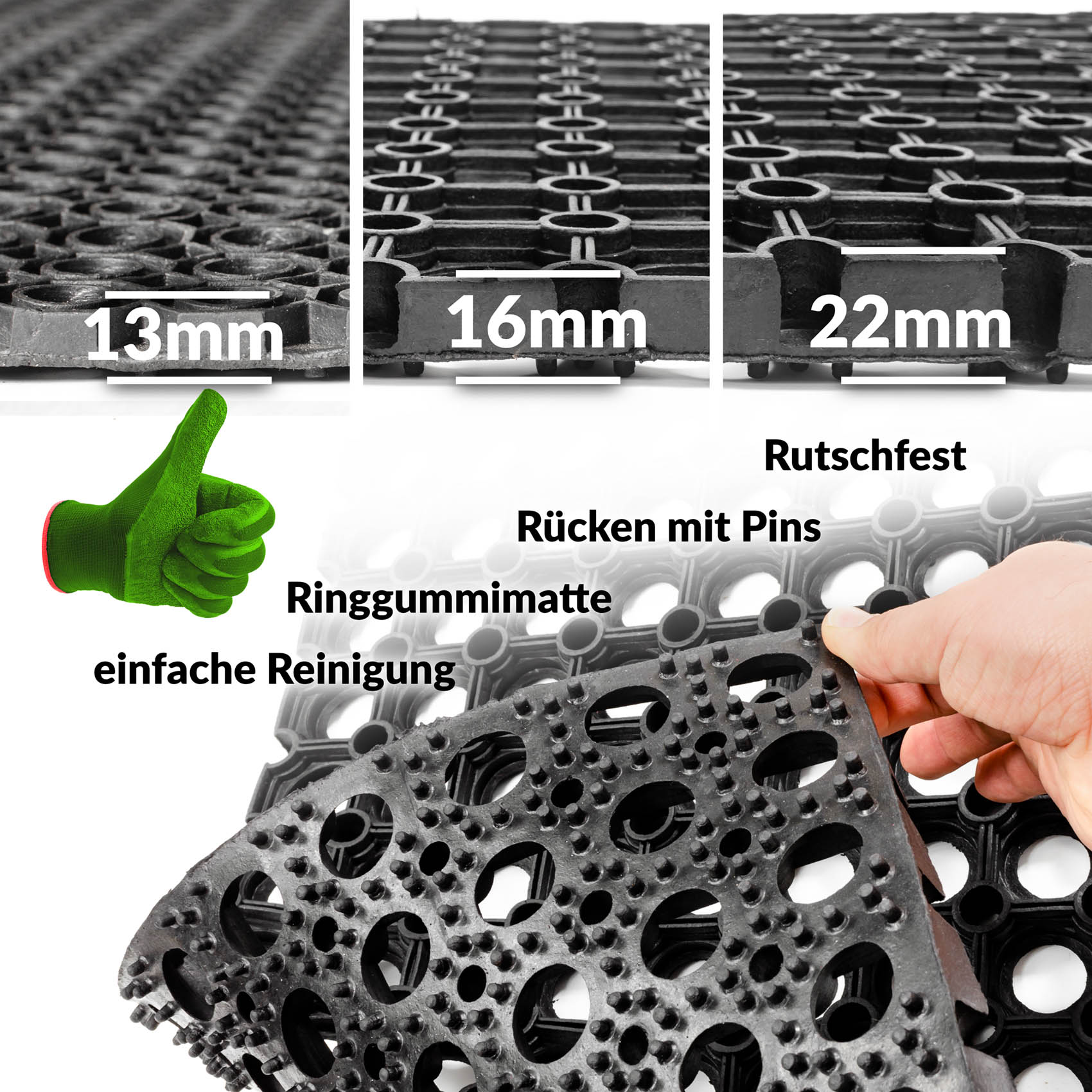 Ringgummimatte Gummi Fußmatte Meterware Breite 100cm