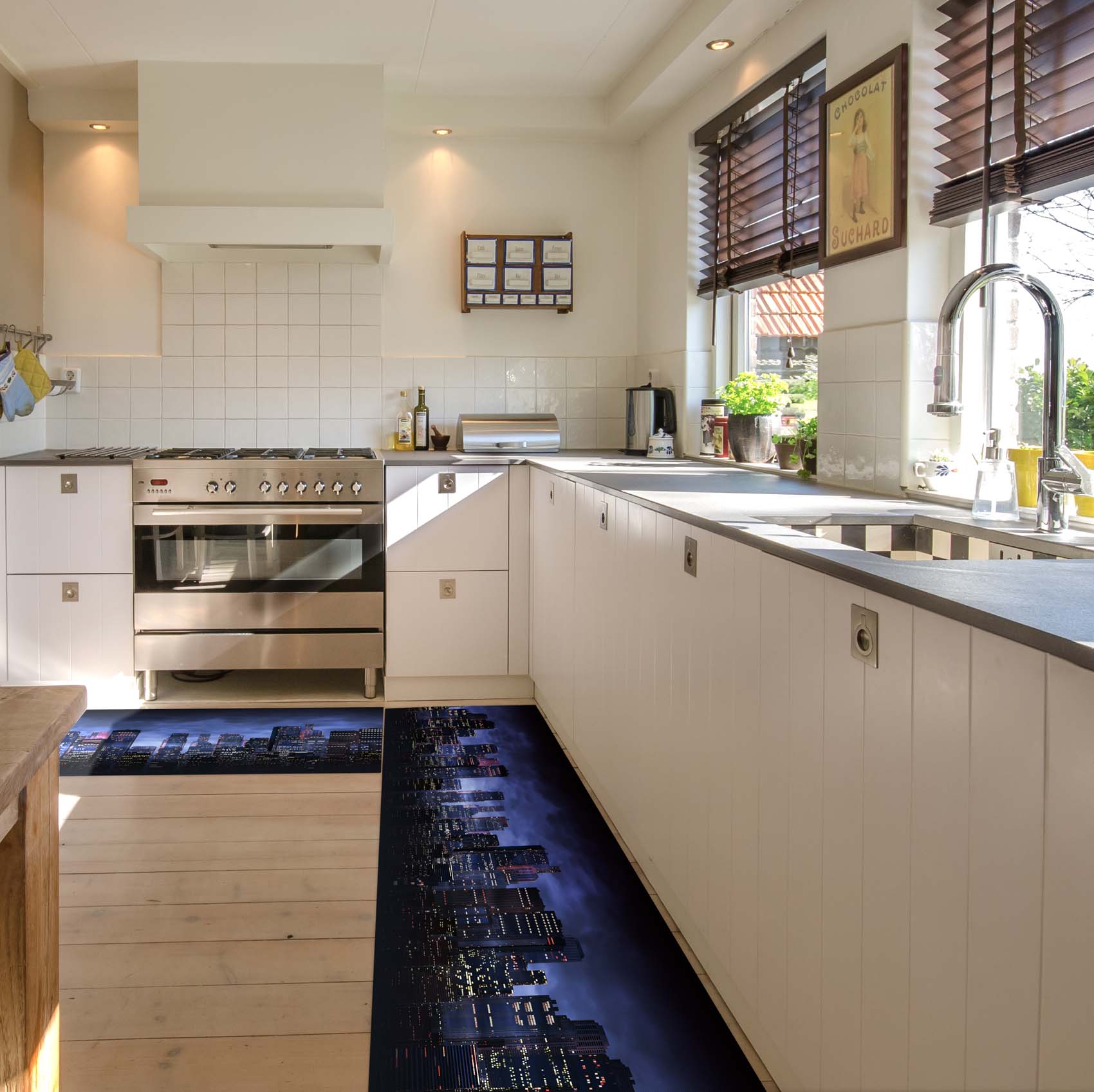 Küchenläufer Küchenteppich Läufer Flur Teppichläufer Skyline Blau 50cm Breit