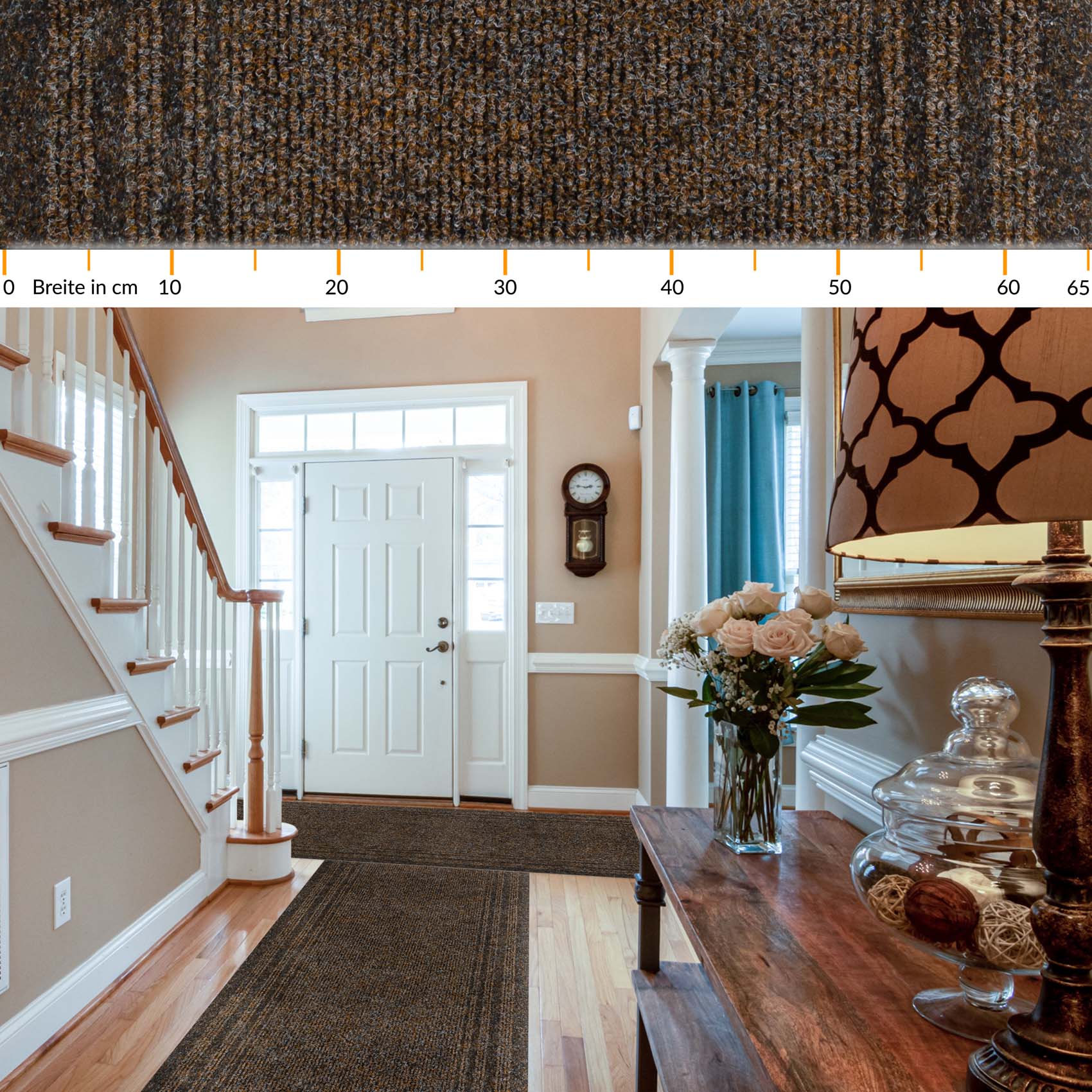 Flurläufer Teppichläufer Sauberlaufmatte Schmutzfangmatte Meterware Braun 67cm Breit