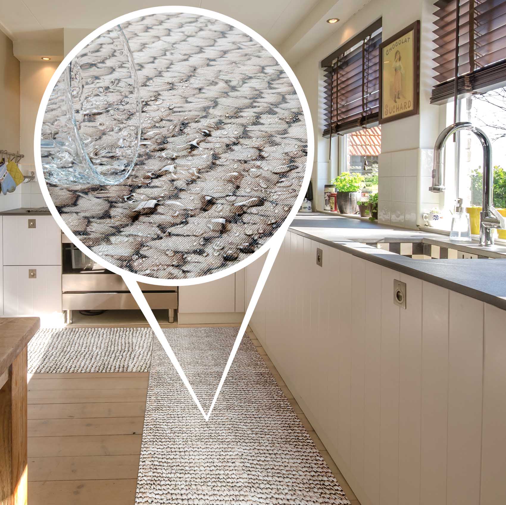 Küchenteppich Läufer Flur Teppichläufer rutschfest abwischbar Flechoptik Stroh Beige