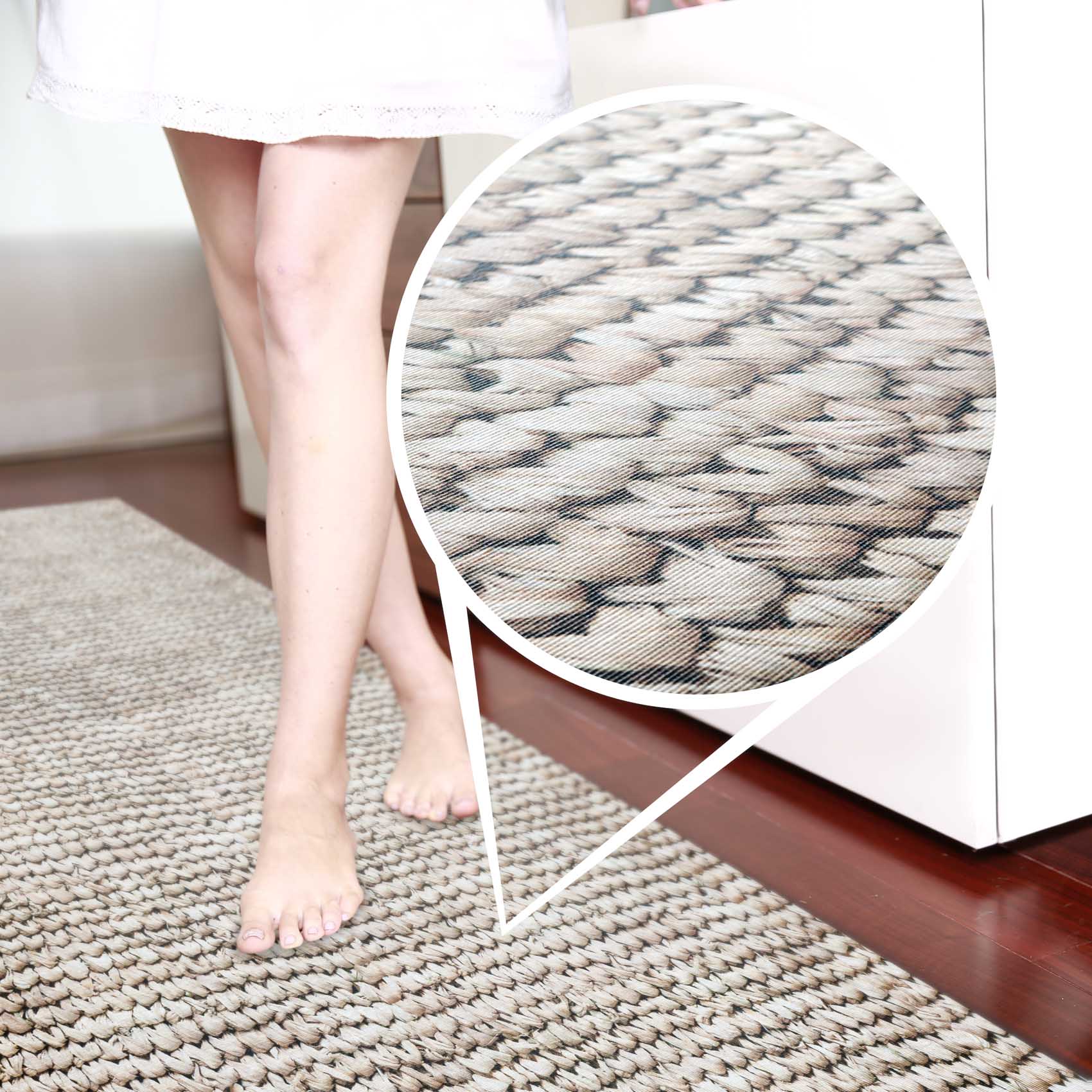 Küchenteppich Läufer Flur Teppichläufer rutschfest abwischbar Flechoptik Stroh Beige