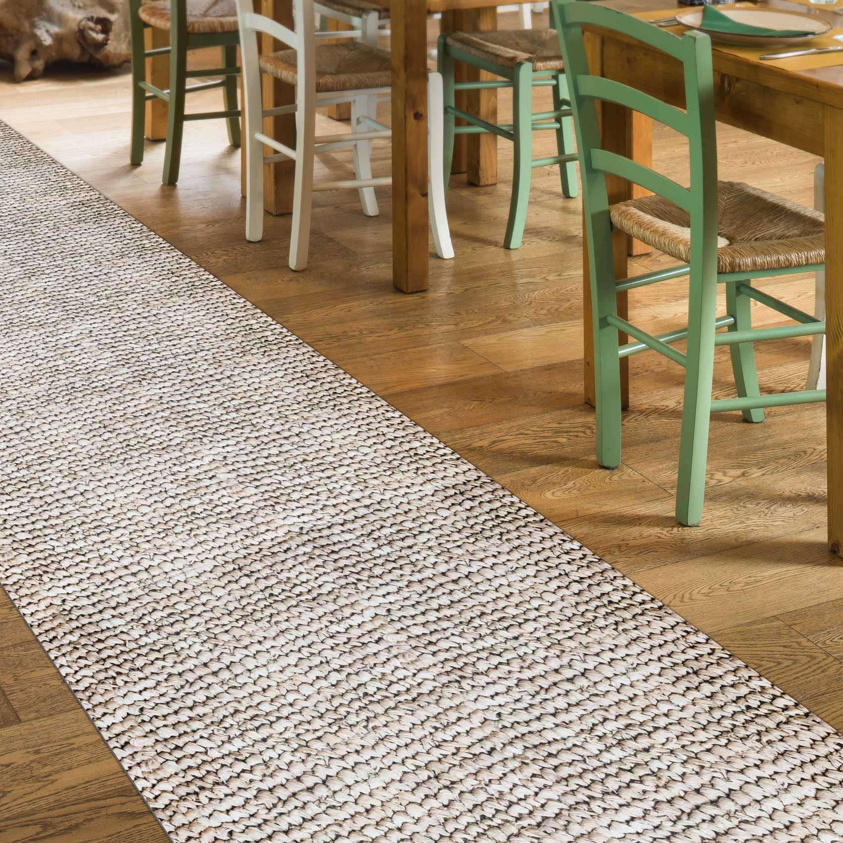 Küchenteppich Läufer Flur Teppichläufer rutschfest abwischbar Flechoptik Stroh Beige