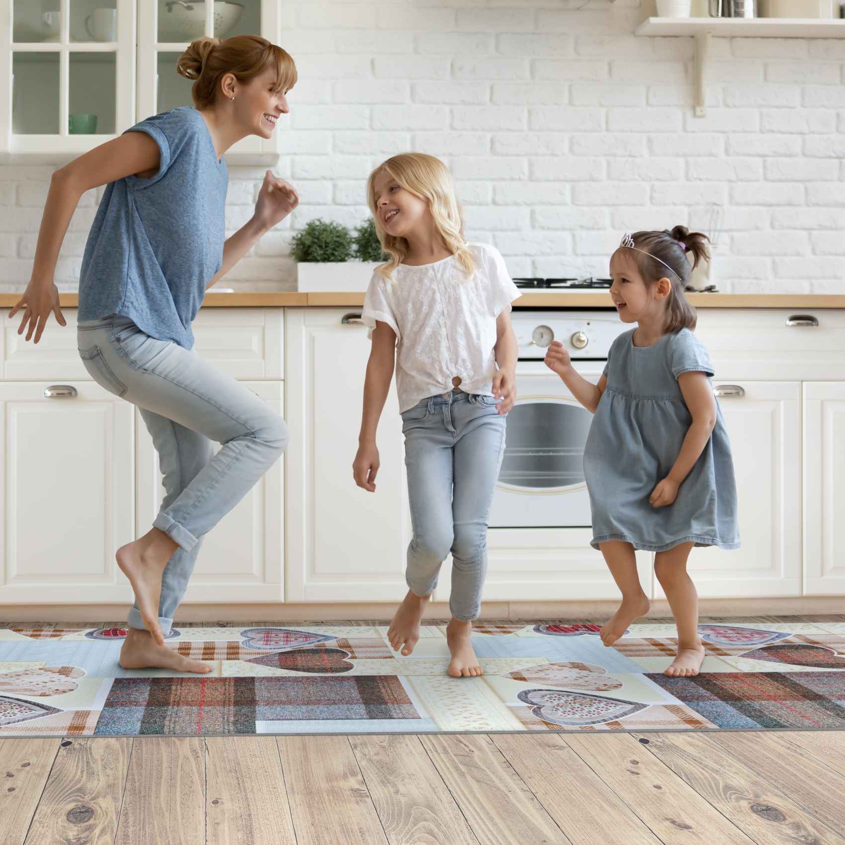 3427791_Product Küchenläufer Teppichläufer Karo Herz Beige rutschfest Läufer abwaschbar | 50cm Breit