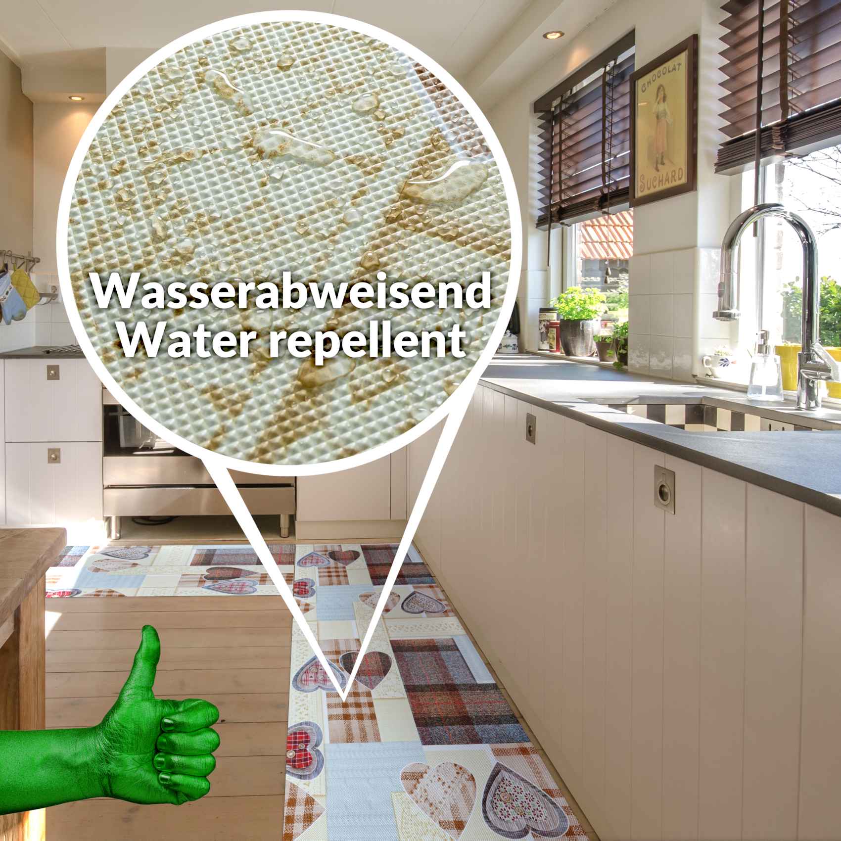 3427793_Product Küchenläufer Teppichläufer Karo Herz Beige rutschfest Läufer abwaschbar | 50cm Breit