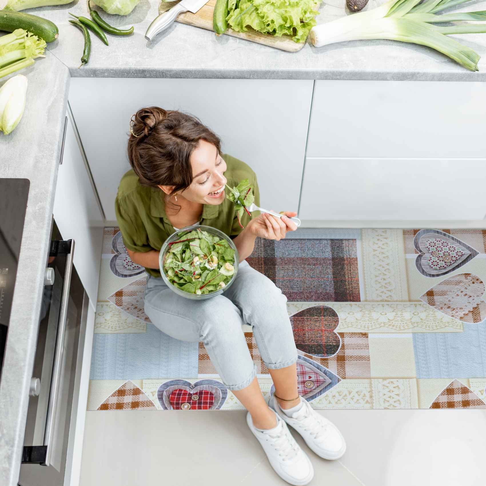 3427794_Product Küchenläufer Teppichläufer Karo Herz Beige rutschfest Läufer abwaschbar | 50cm Breit