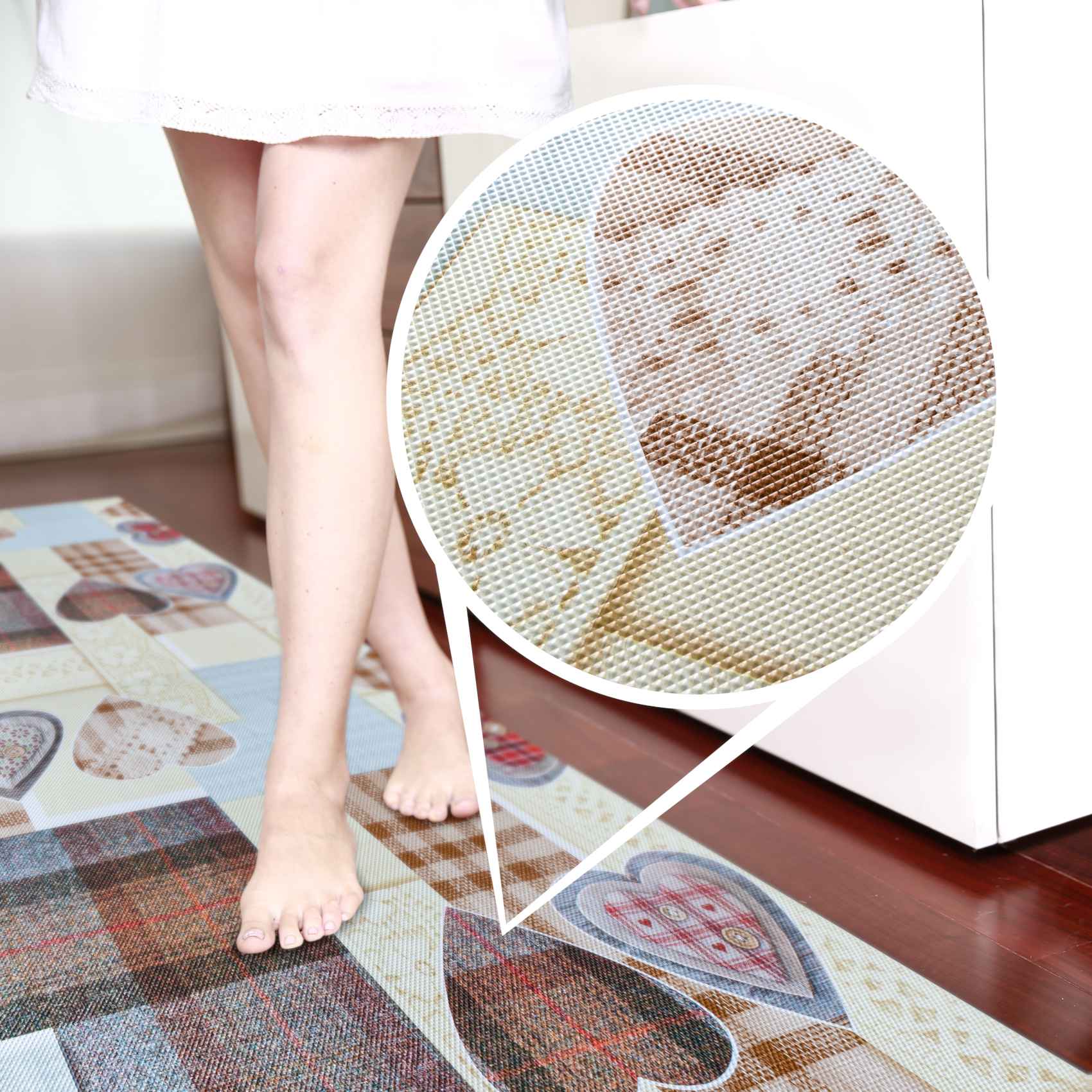 3427795_Product Küchenläufer Teppichläufer Karo Herz Beige rutschfest Läufer abwaschbar | 50cm Breit