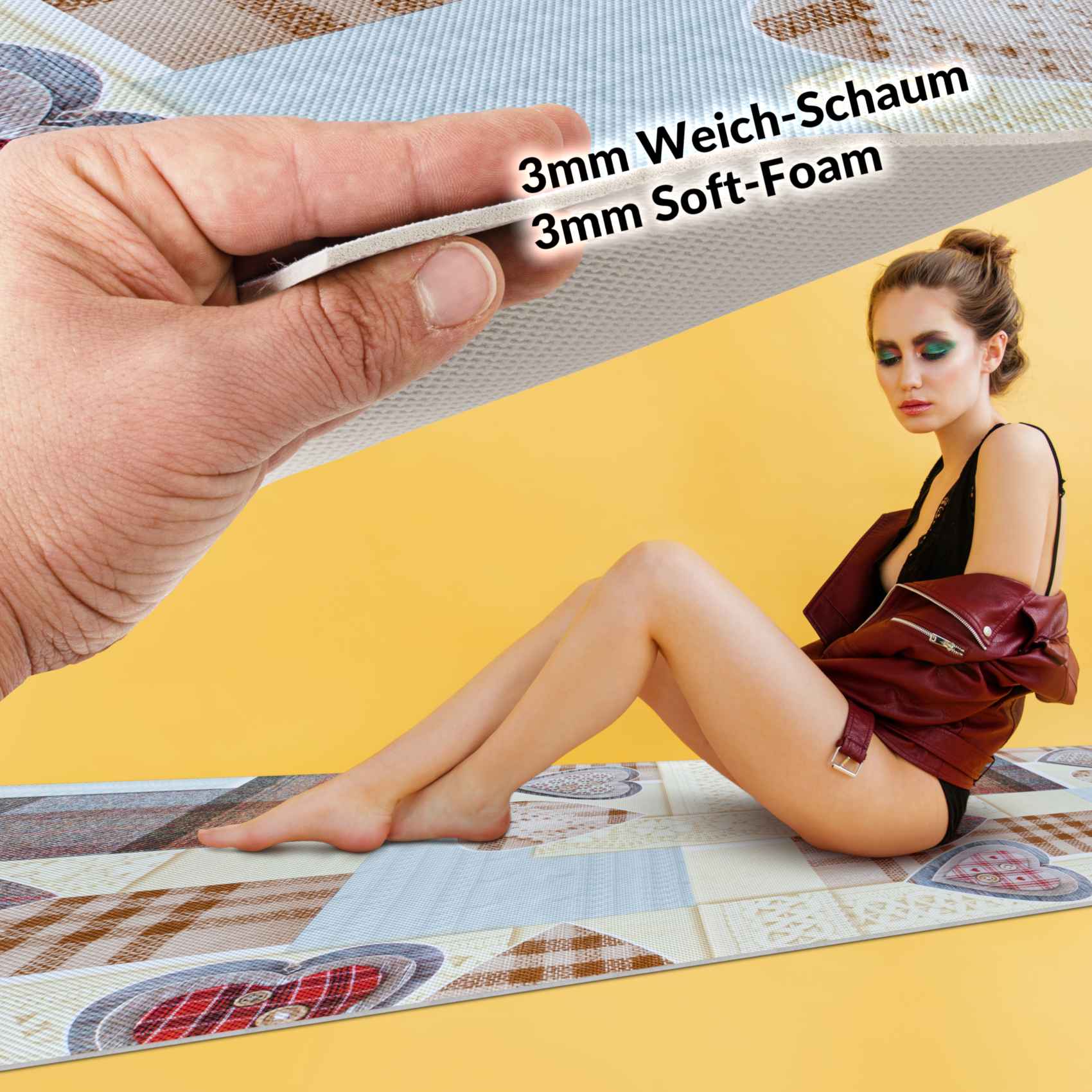 3427796_Product Küchenläufer Teppichläufer Karo Herz Beige rutschfest Läufer abwaschbar | 50cm Breit