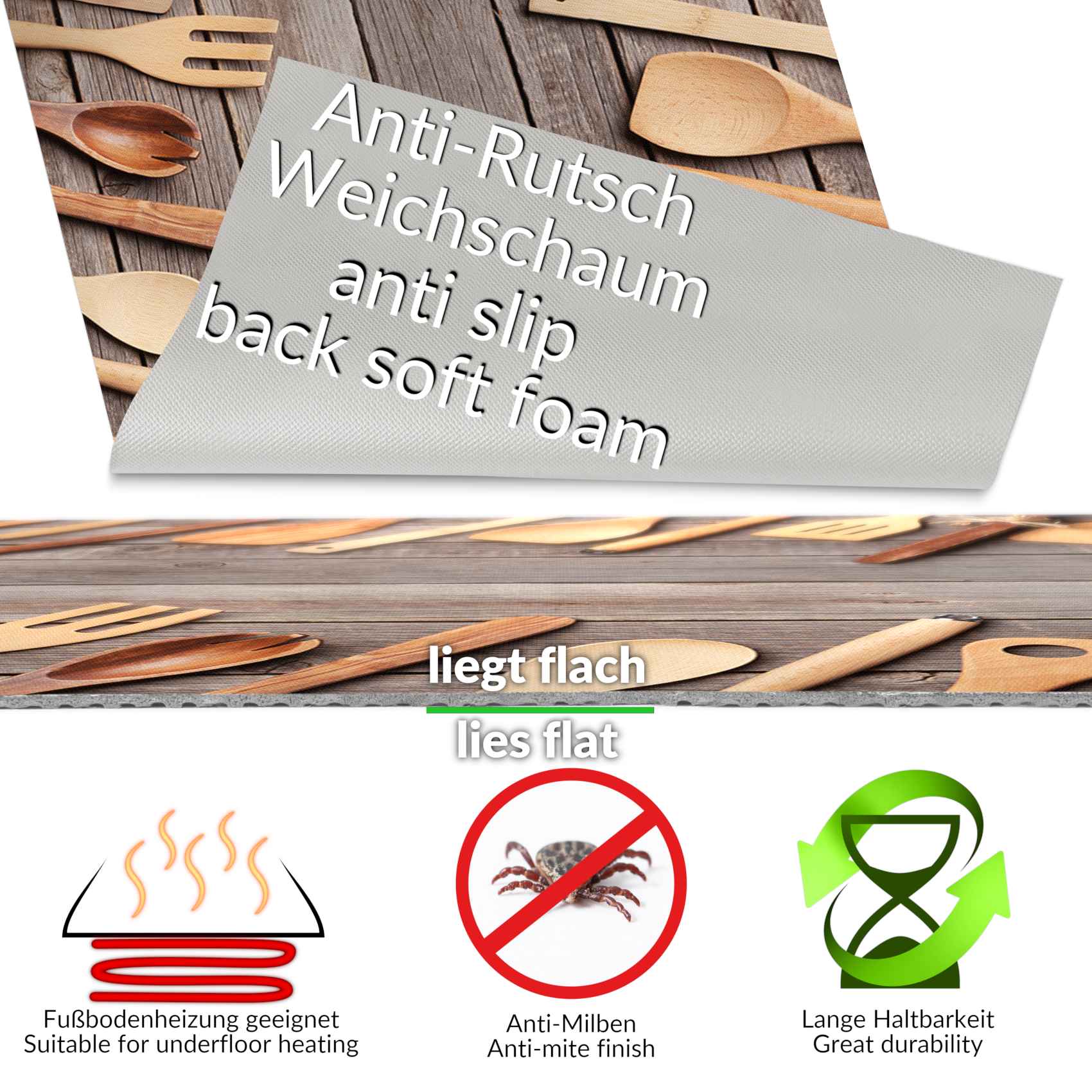 Küchenläufer Küchenteppich Läufer Flur Teppichläufer Holz Dielen Braun 50cm Breit