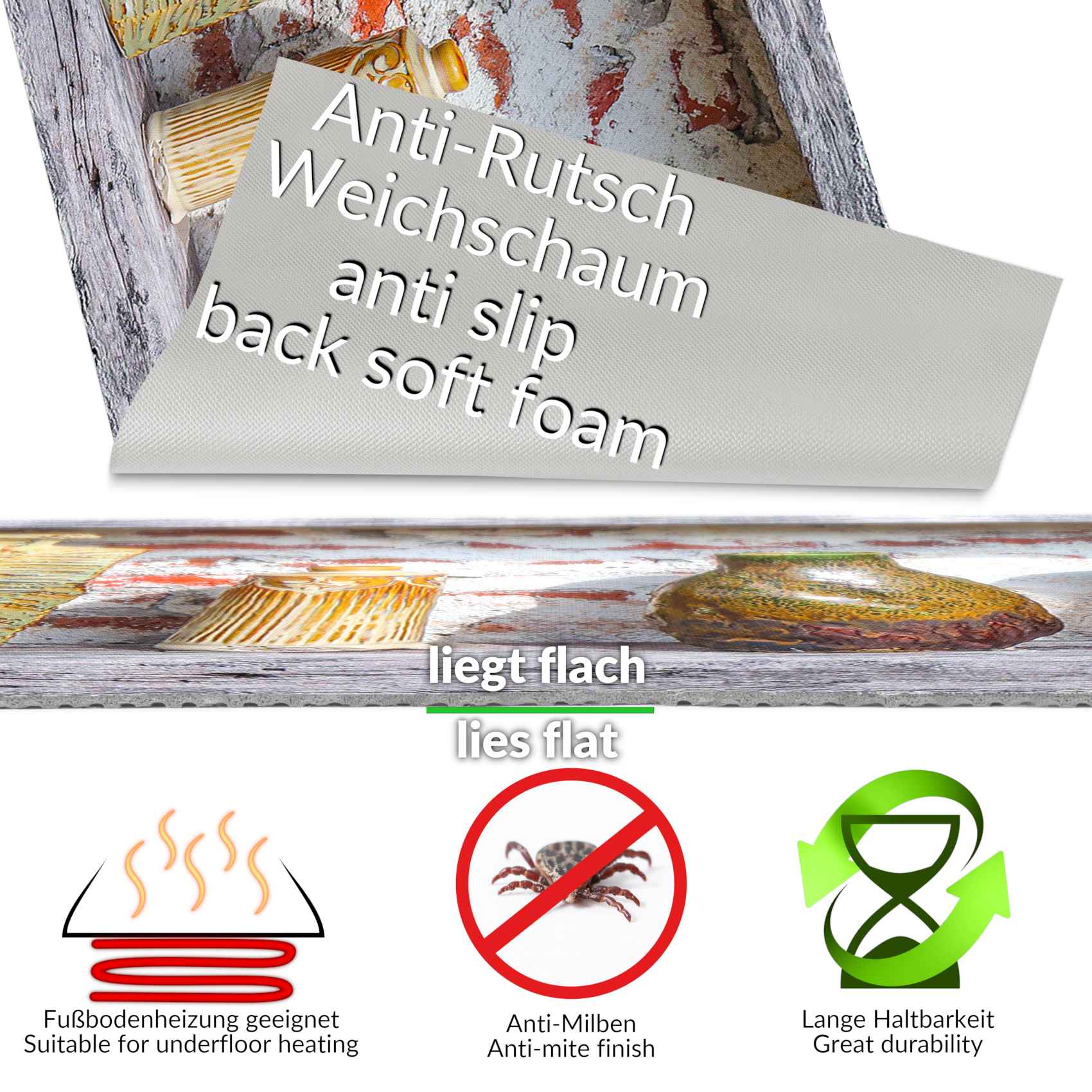 3427862_Product Küchenläufer Küchenteppich Läufer Flur Teppichläufer Rustikal Krug Karaffe Kanne Mehrfarbig 50cm Breit