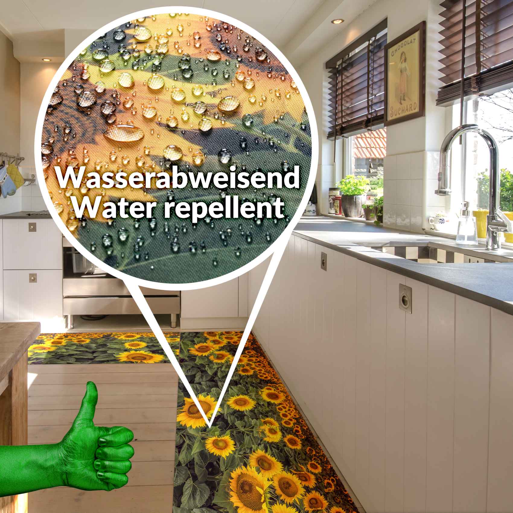 Küchenläufer Küchenteppich Läufer Flur Teppichläufer Sonnenblumen Gelb 50cm Breit