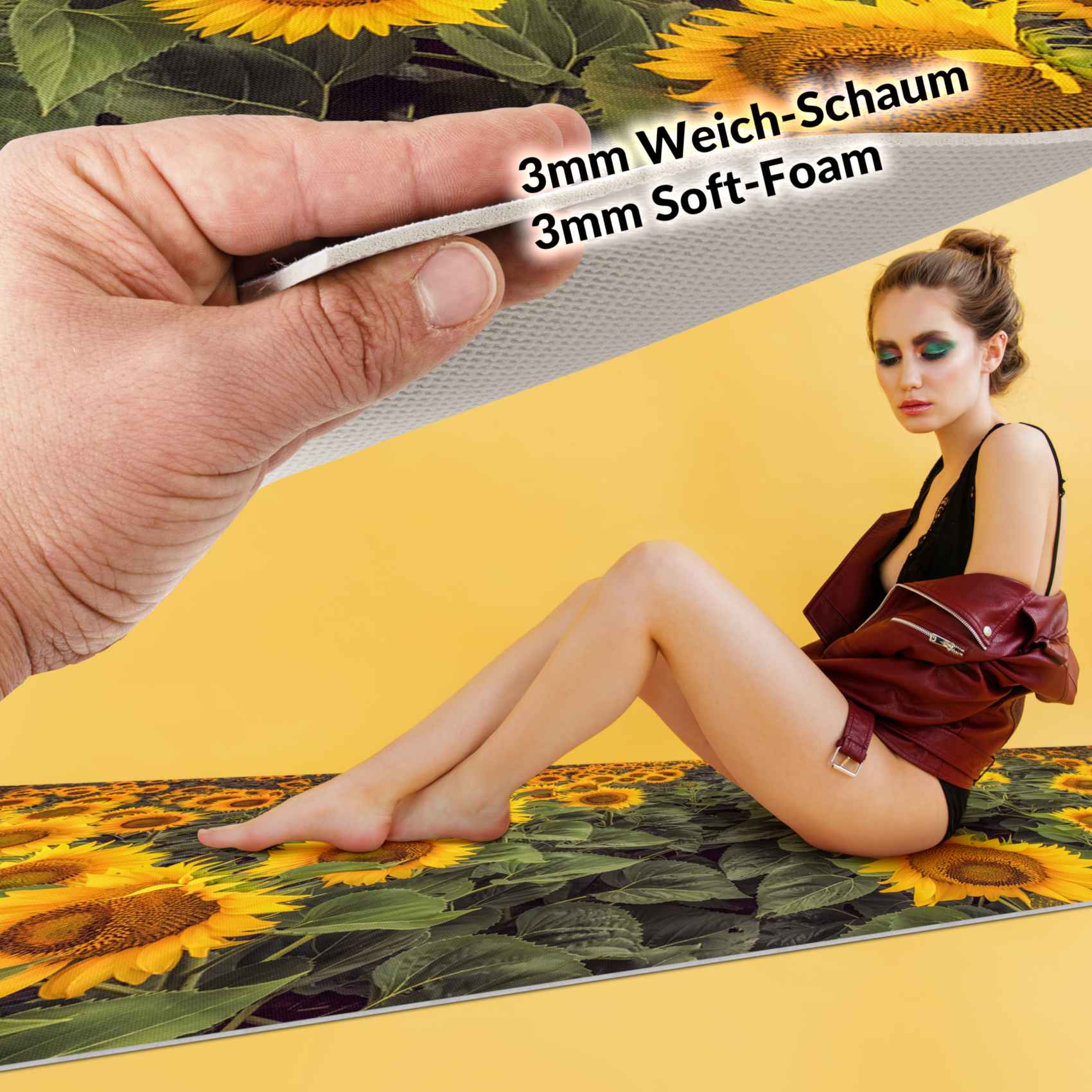 Küchenläufer Küchenteppich Läufer Flur Teppichläufer Sonnenblumen Gelb 50cm Breit