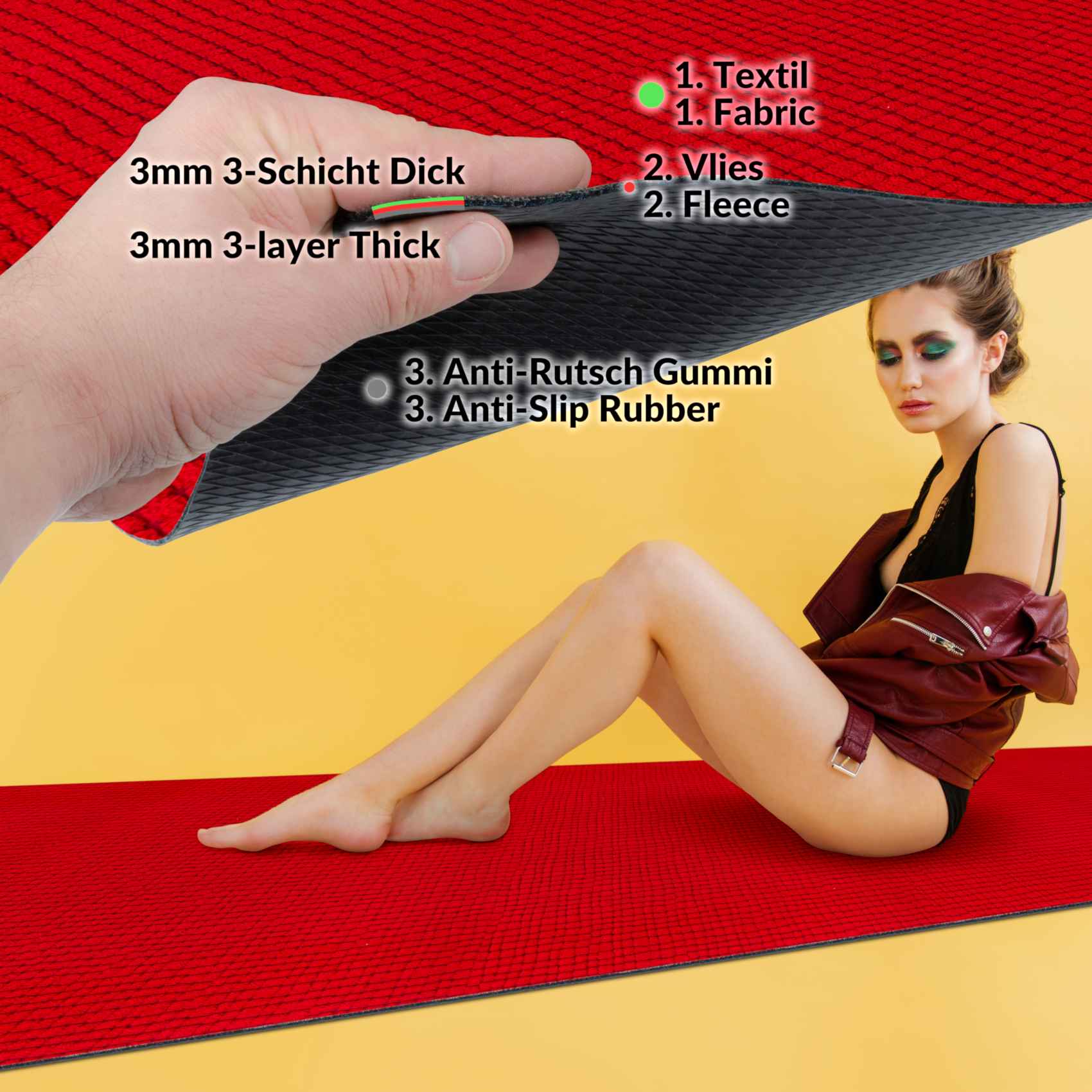 Teppichläufer Flurläufer Küchenläufer Velours rutschfest Wilson Rot 65cm Breit