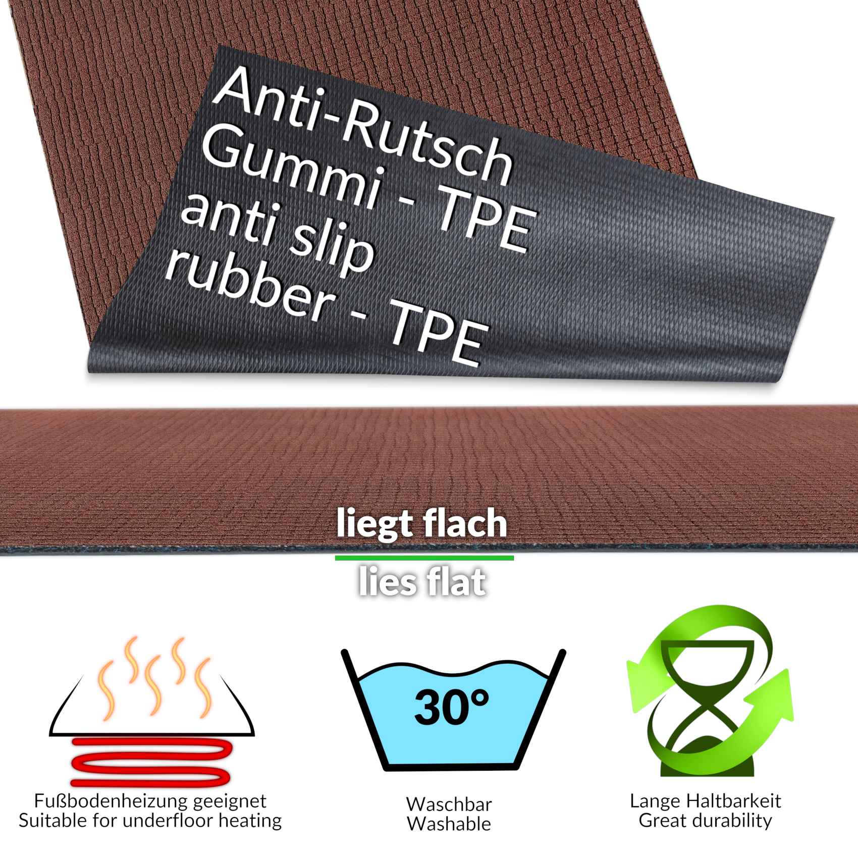 Teppichläufer Flurläufer Küchenläufer Velours Wilson Braun 65cm Breit