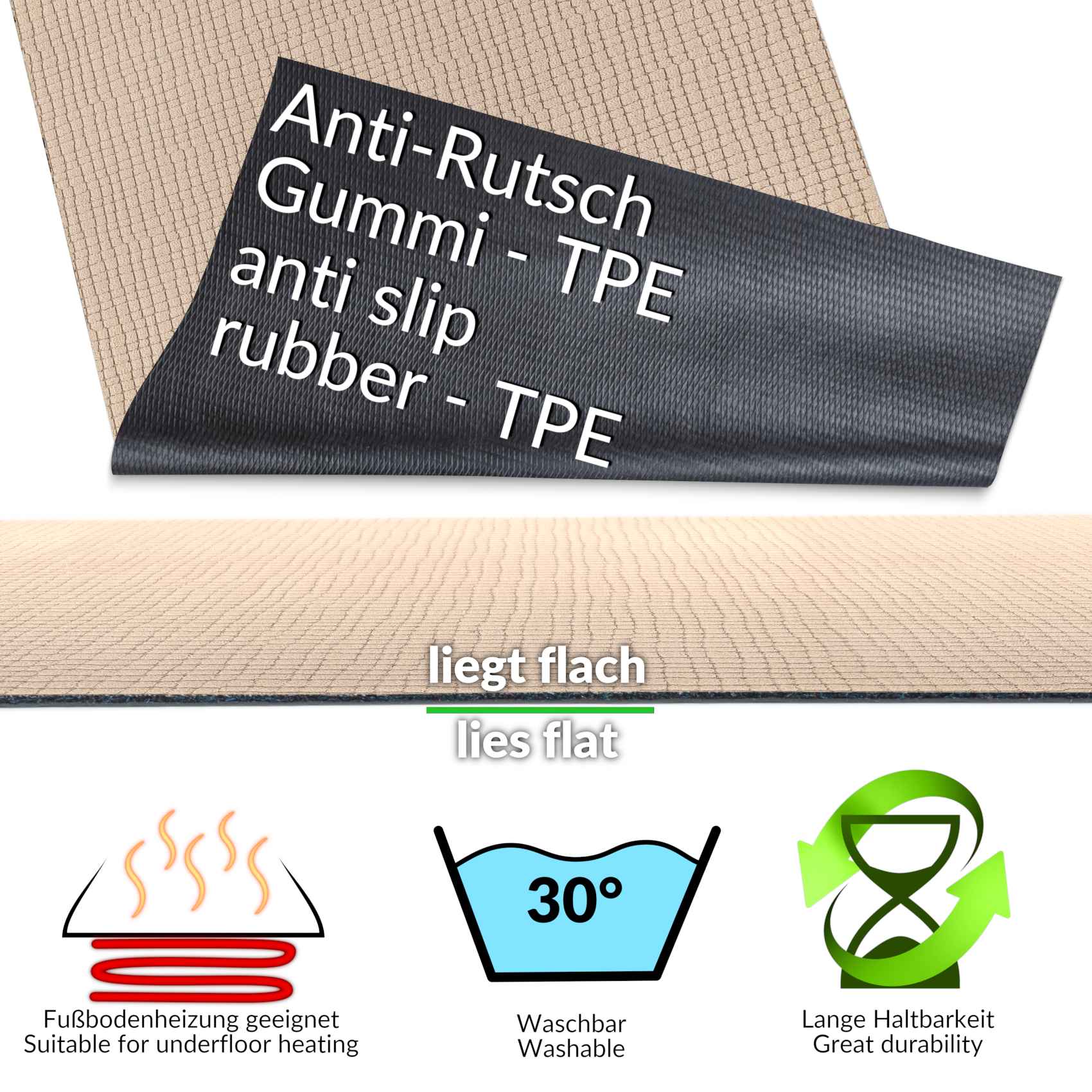 3429399_Product Teppichläufer Flurläufer Küchenläufer Velours Wilson Beige 65cm Breit