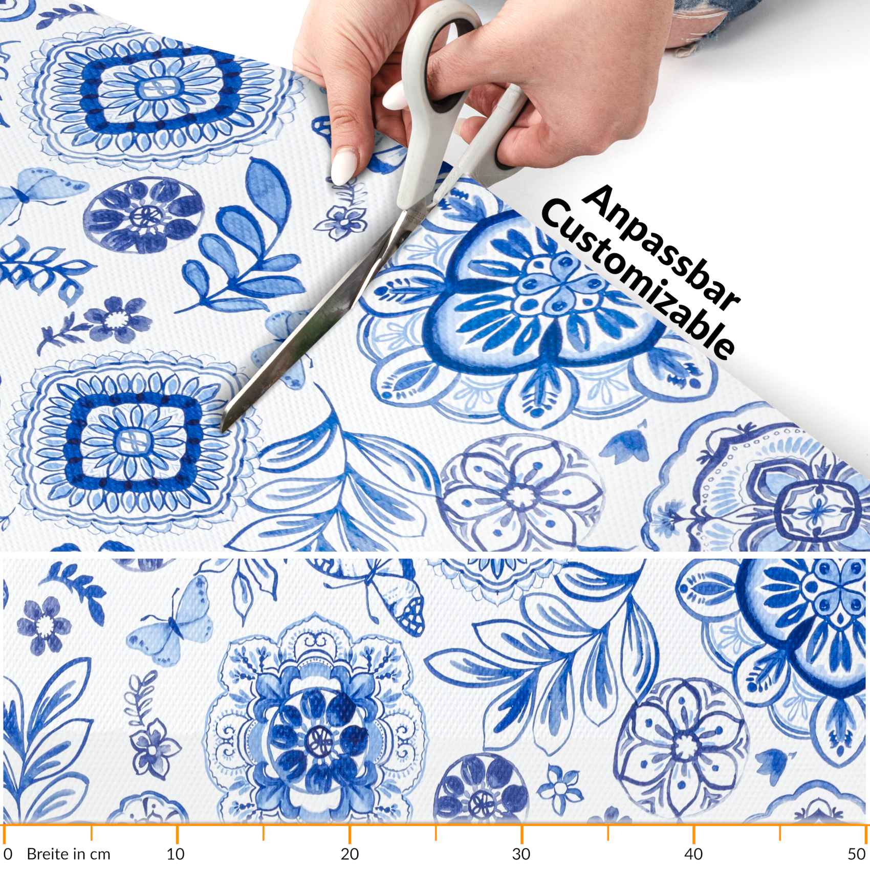 Küchenläufer Teppichläufer Mirza Blau Läufer Flur abwaschbar | 48cm Breit