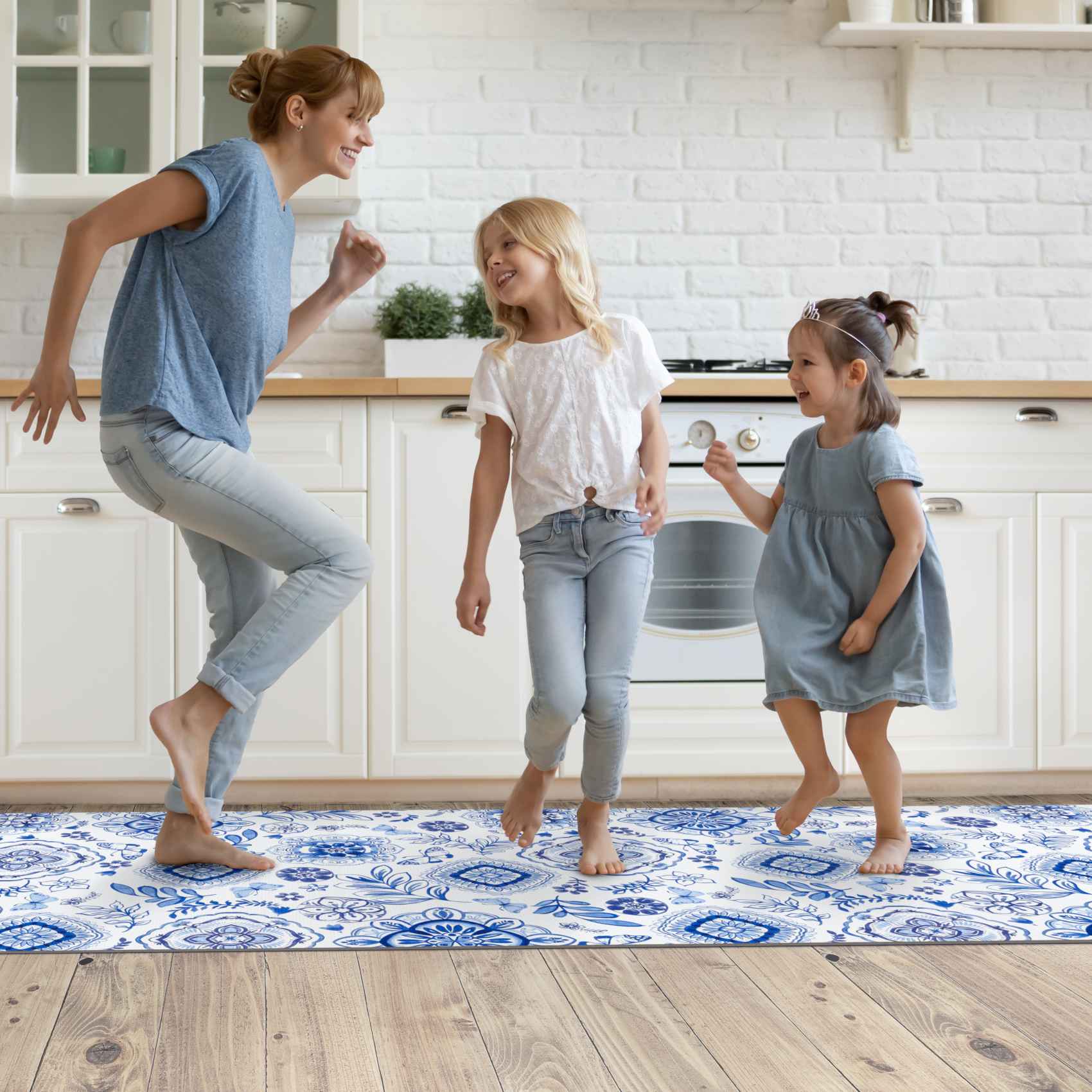 Küchenläufer Teppichläufer Mirza Blau Läufer Flur abwaschbar | 48cm Breit