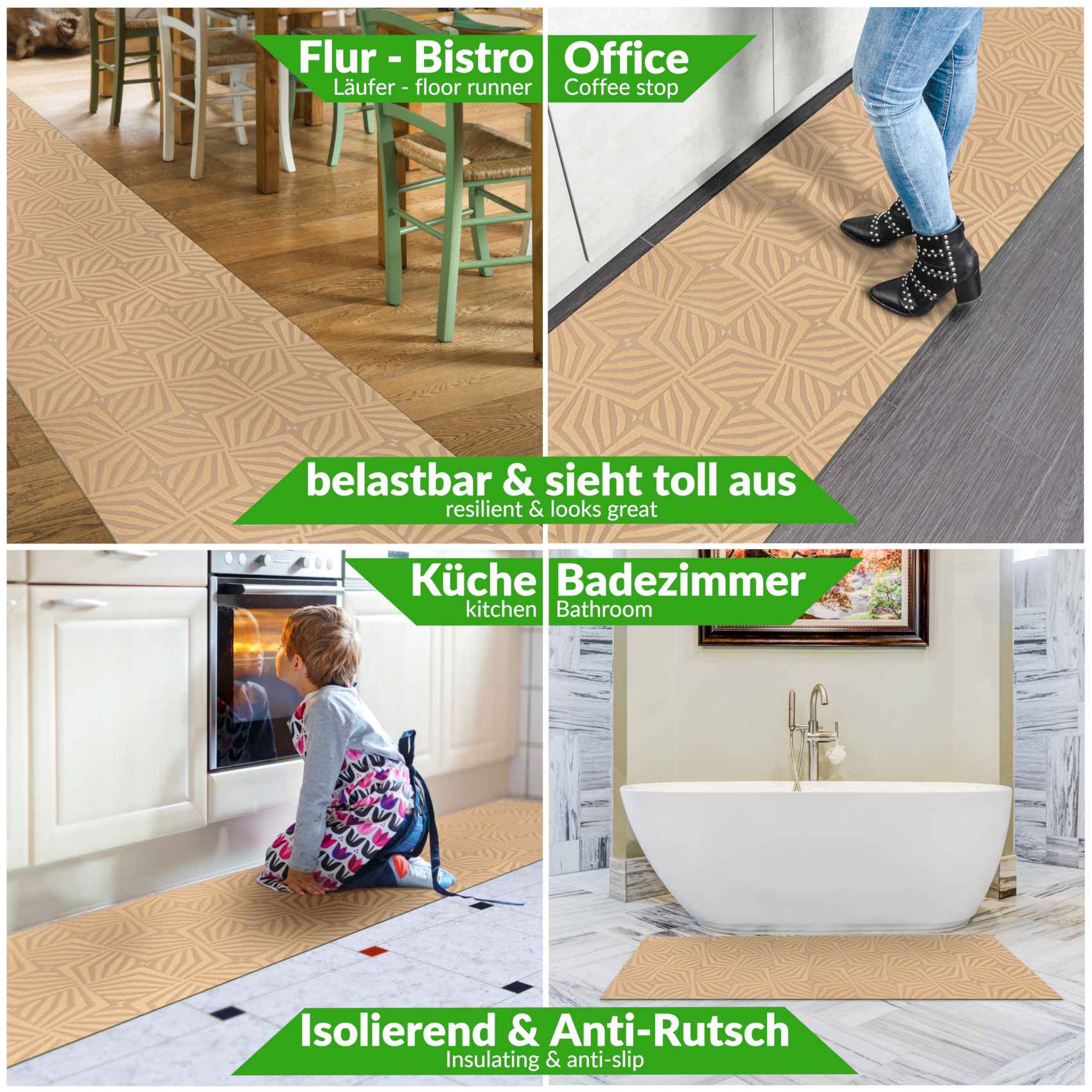 3431904_Product Teppichläufer Küchenteppich Flurläufer Küchenläufer Velours rutschfest waschbar Beige 50cm Breit