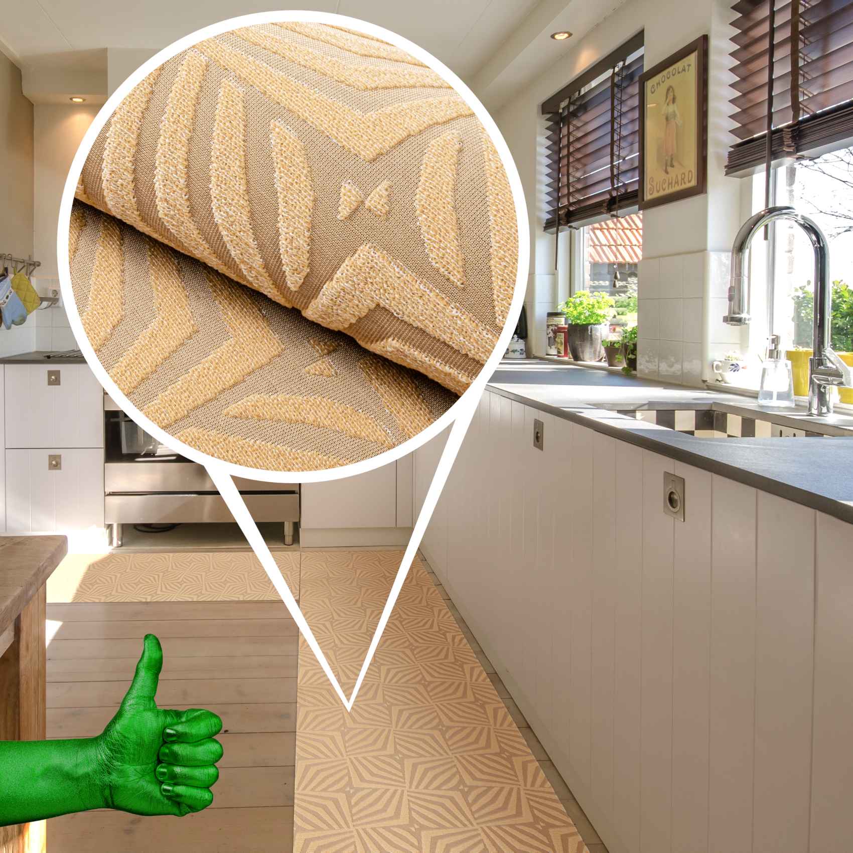 3431905_Product Teppichläufer Küchenteppich Flurläufer Küchenläufer Velours rutschfest waschbar Beige 50cm Breit