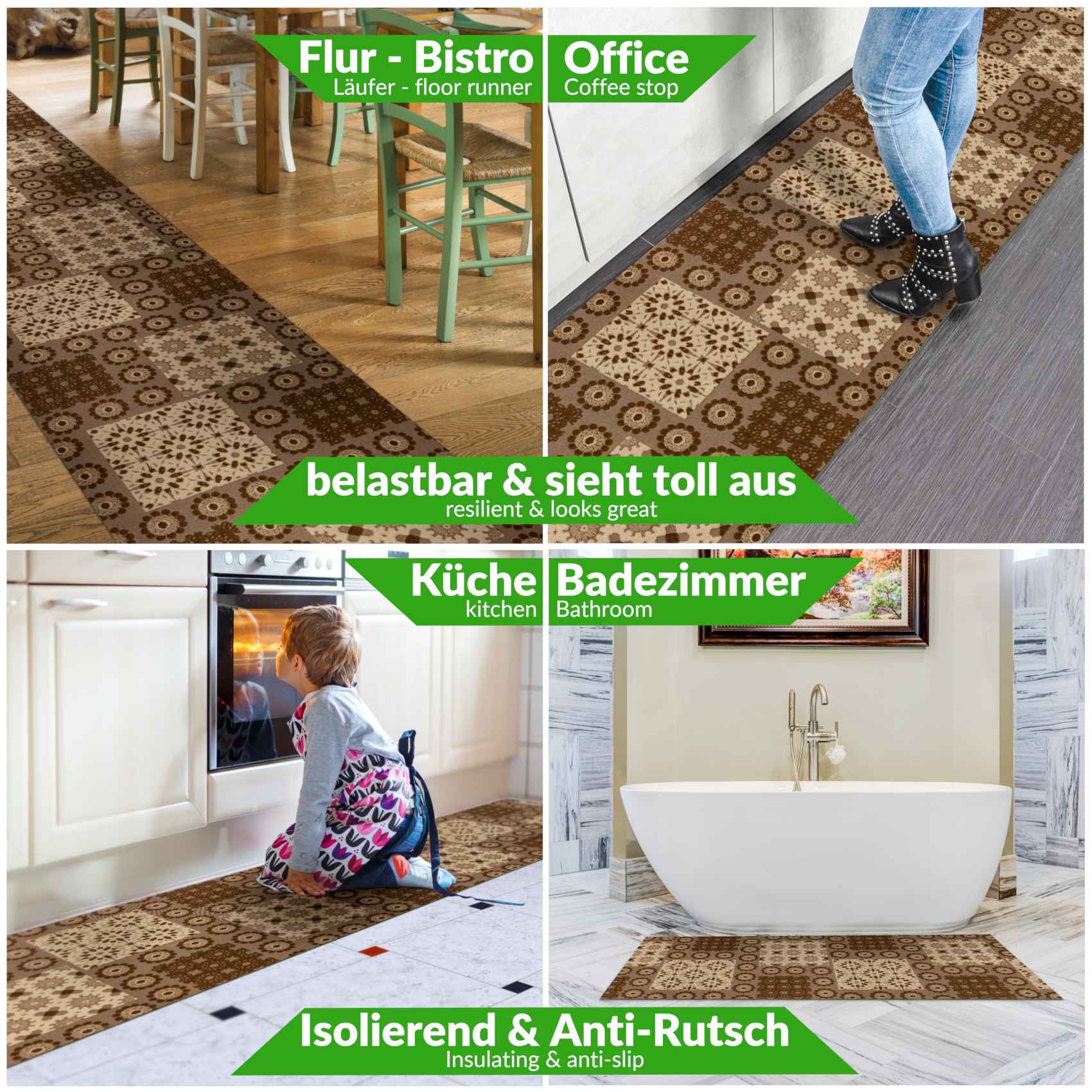 3431929_Product Teppichläufer Flurläufer Küchenläufer Velours waschbar rutschfest Sisi Bisquit Braun 50cm Breit