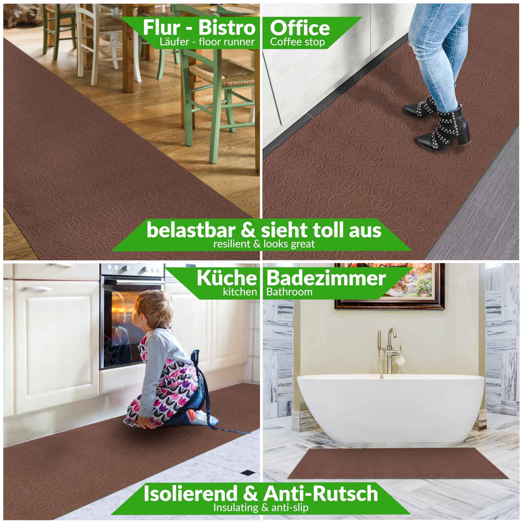 3431936_Product Teppichläufer Flurläufer Küchenläufer Velours waschbar rutschfest Sisi Optical Braun 65cm Breit