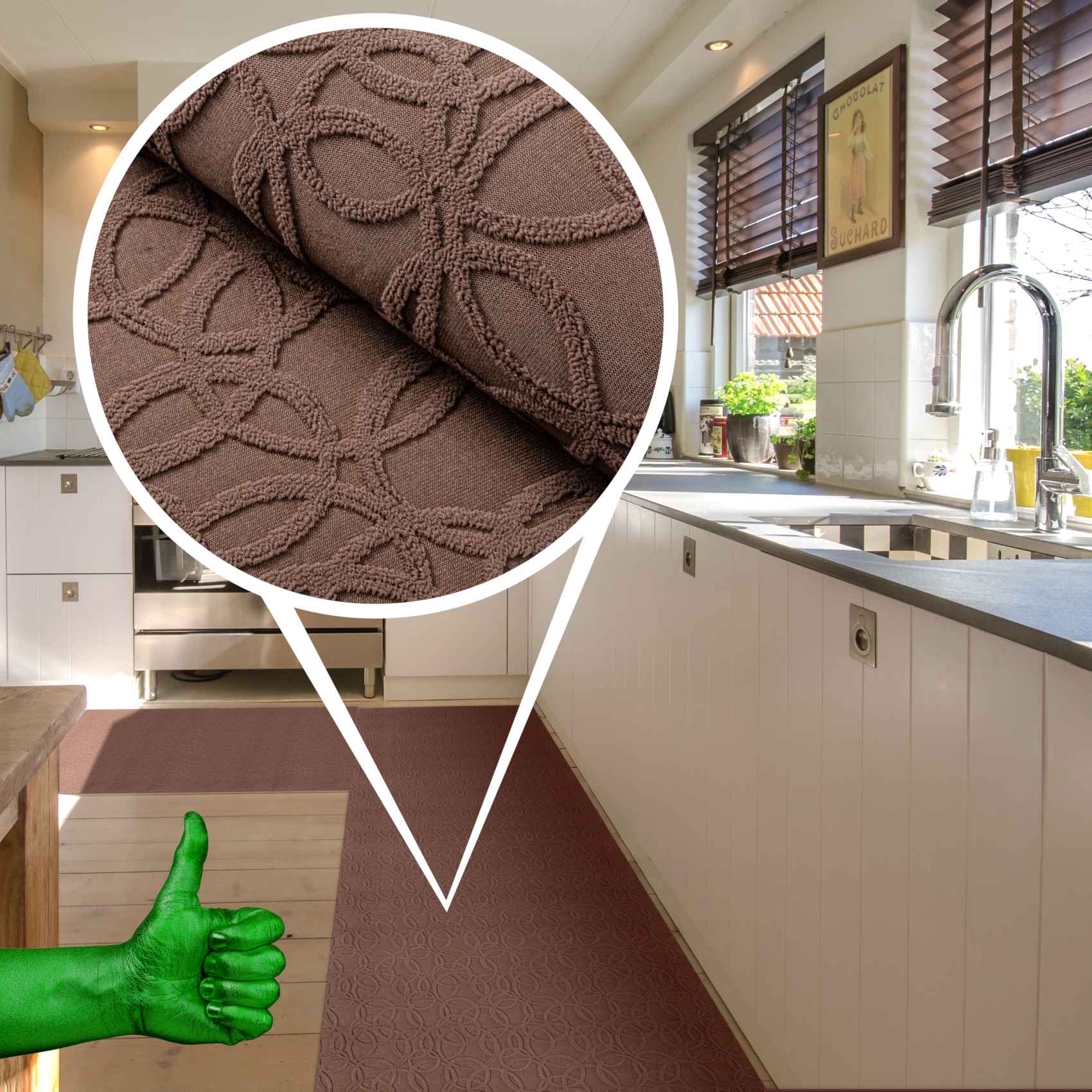 3431937_Product Teppichläufer Flurläufer Küchenläufer Velours waschbar rutschfest Sisi Optical Braun 65cm Breit