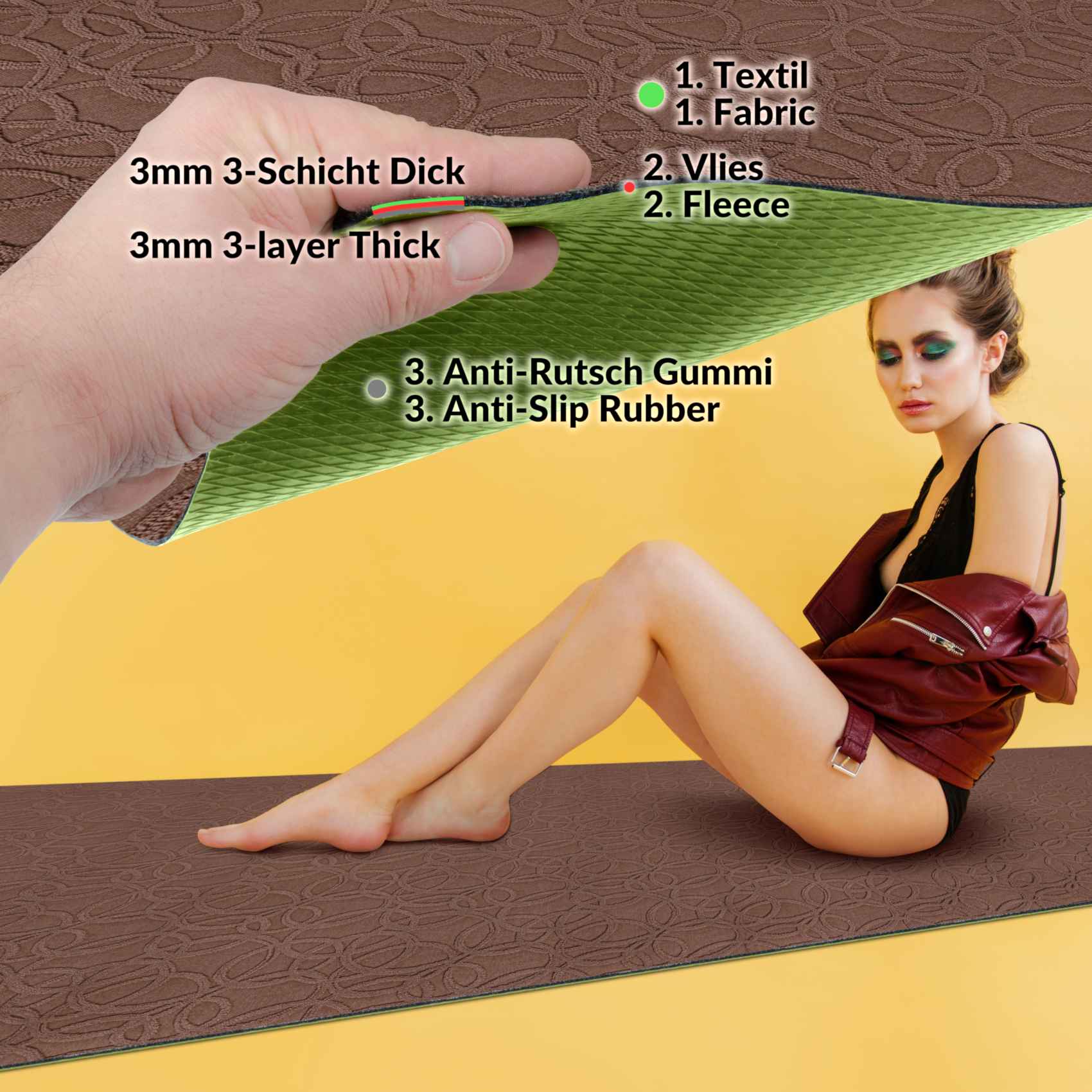 3431939_Product Teppichläufer Flurläufer Küchenläufer Velours waschbar rutschfest Sisi Optical Braun 65cm Breit