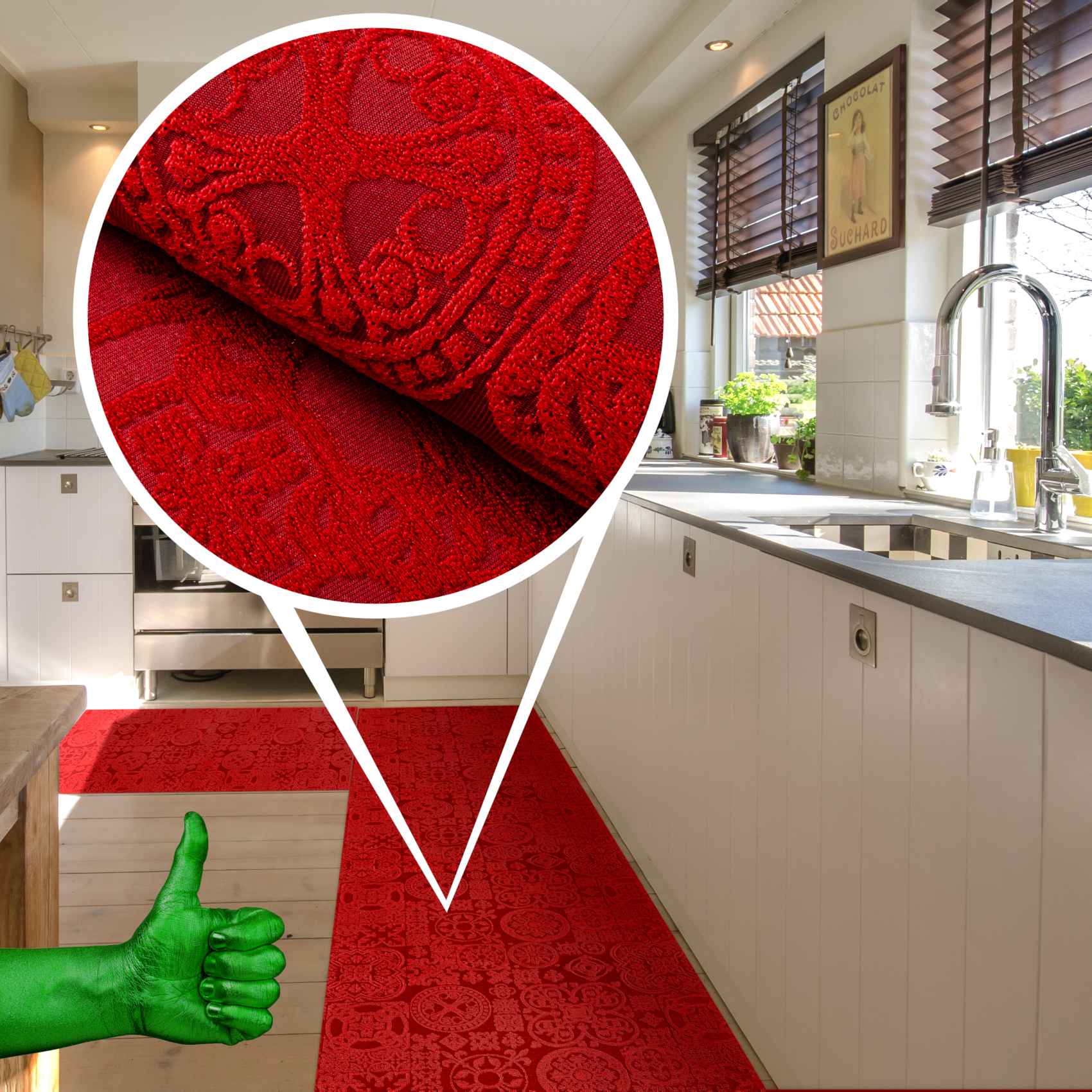 Teppichläufer Flurläufer Küchenläufer Velours waschbar rutschfest Jacquard Teppich Sisi Raku Rot 65cm Breit