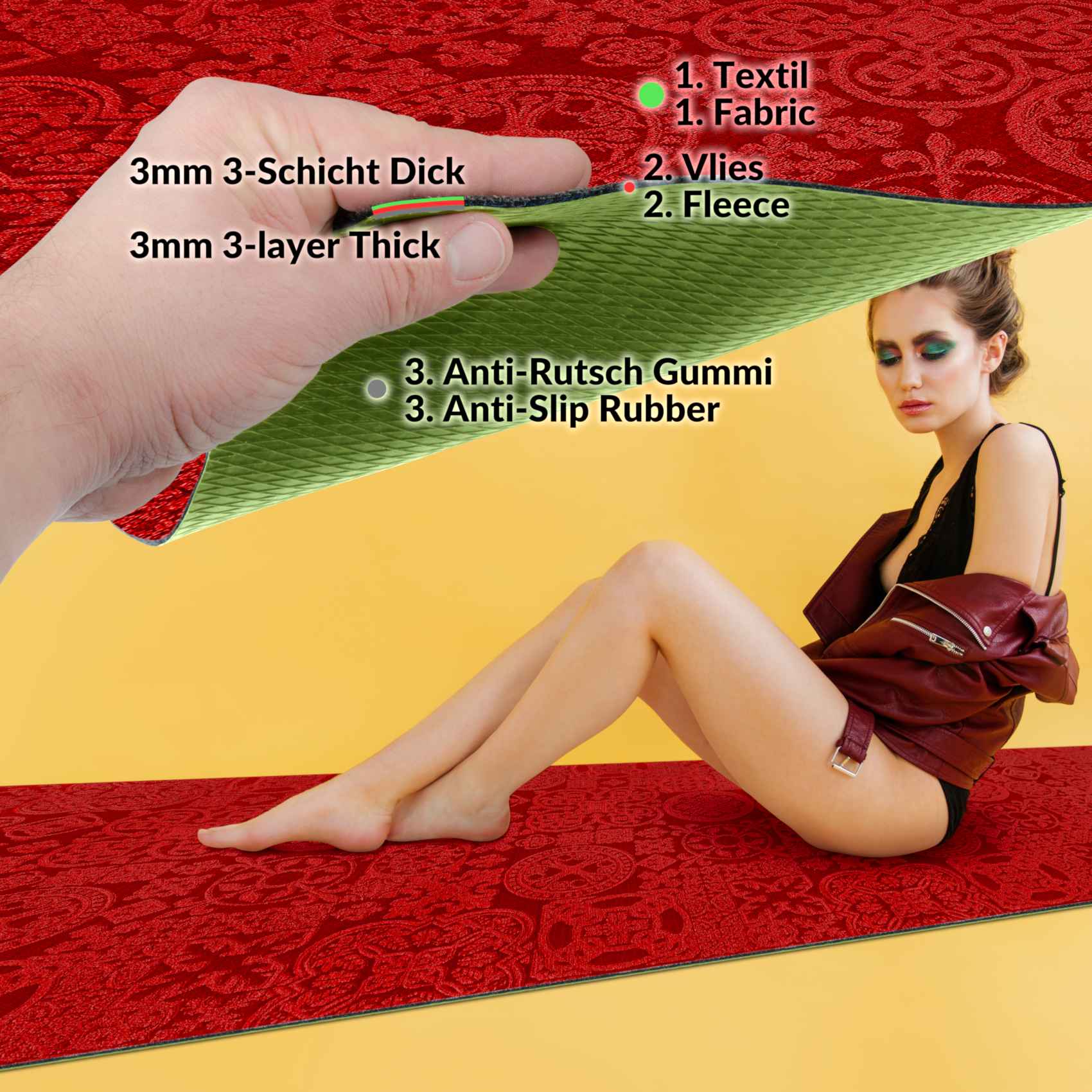 Teppichläufer Flurläufer Küchenläufer Velours waschbar rutschfest Jacquard Teppich Sisi Raku Rot 65cm Breit