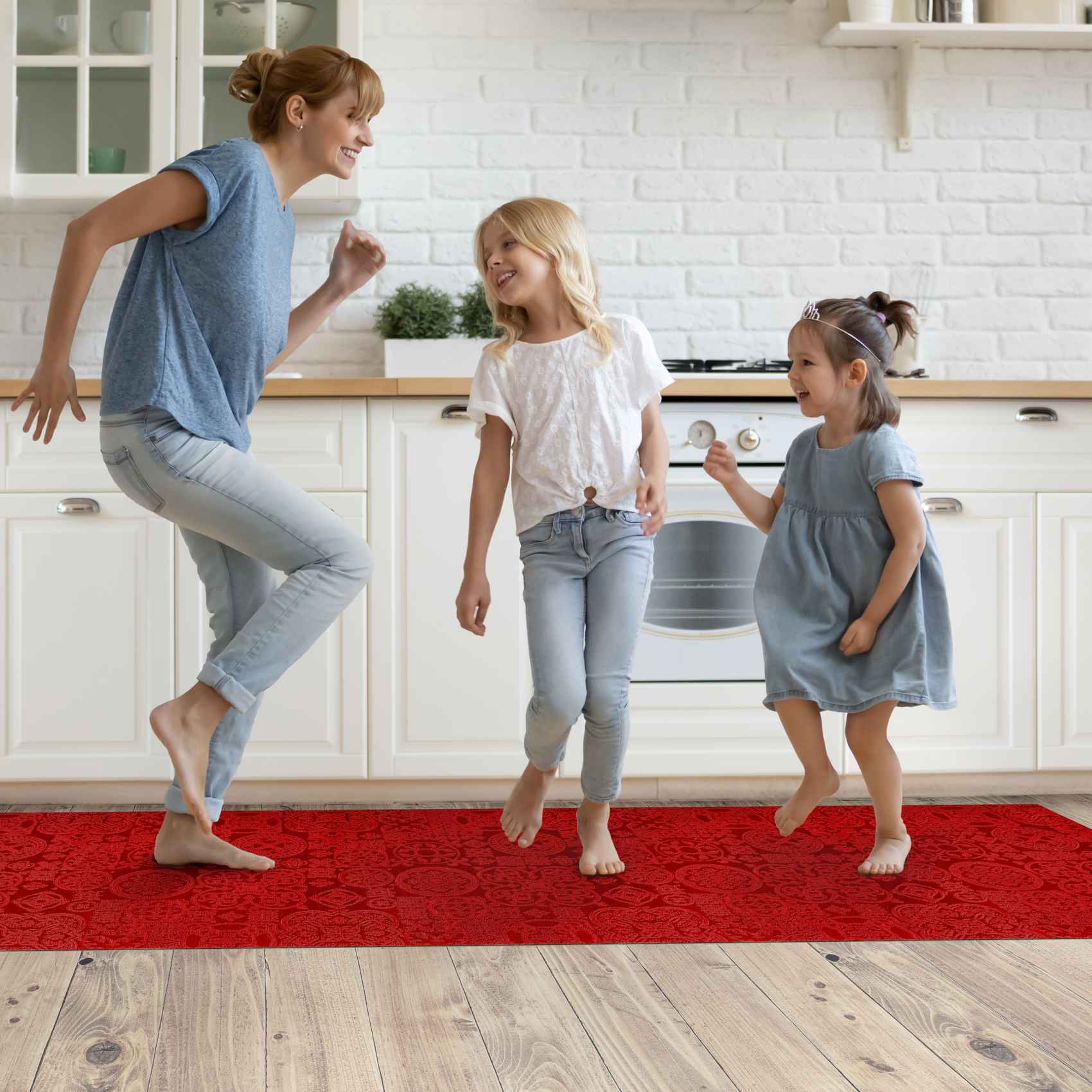 Teppichläufer Flurläufer Küchenläufer Velours waschbar rutschfest Jacquard Teppich Sisi Raku Rot 65cm Breit