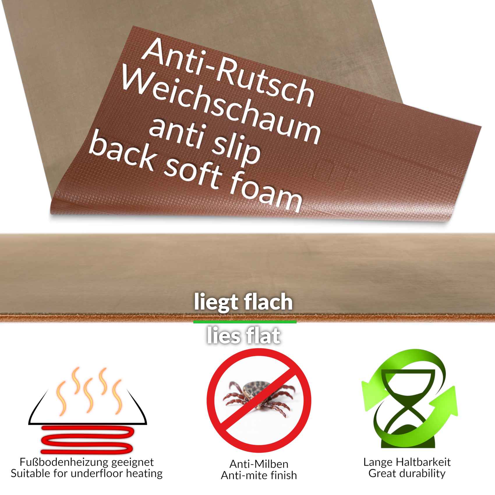 3432038_Product Teppichläufer Flur Läufer Küchenläufer Velours Flur Teppich Samt Braun 50cm Breit