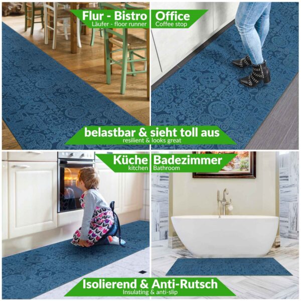 Teppichläufer Flurläufer Küchenläufer Velours Jacquard Teppich Sisi Raku Blau 65cm Breit – 100x67cm