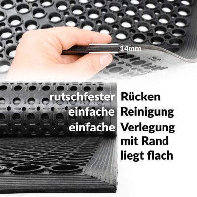Ringgummimatte mit Gummirand Schmutzfangmatte Gummimatte Wabenmatte 60x90cm Schwarz