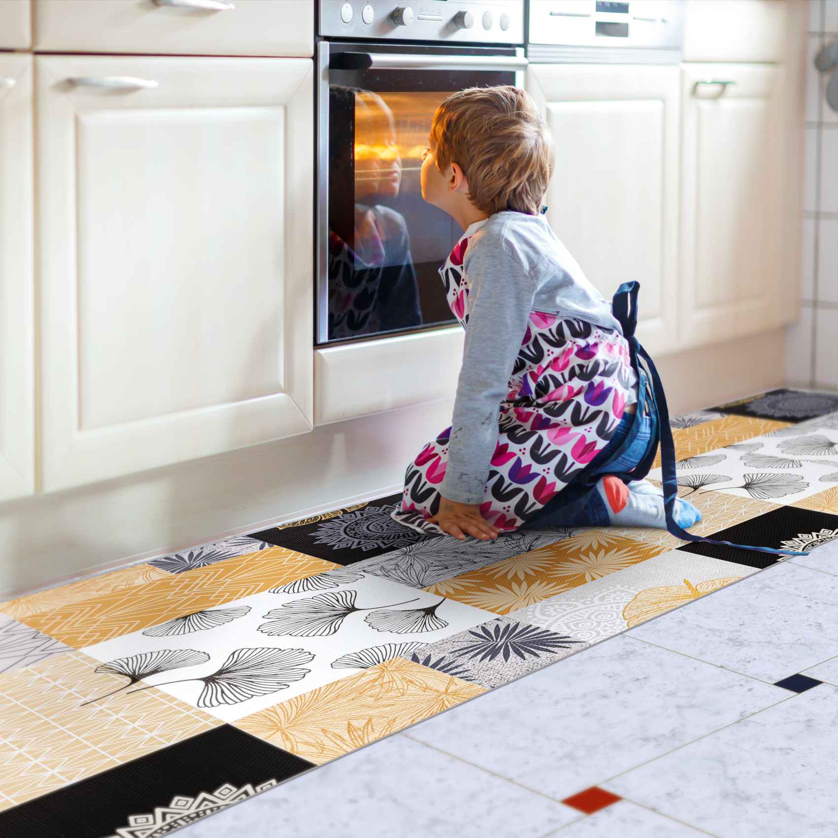 Küchenteppich Gold pflegeleicht rutschfest Küchenläufer abwaschbar