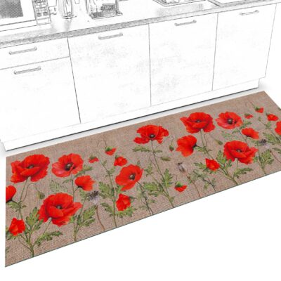 Küchenläufer Küchenteppich Läufer Flur Teppichläufer Sprinty Mohnblumen Jute 52cm Breite