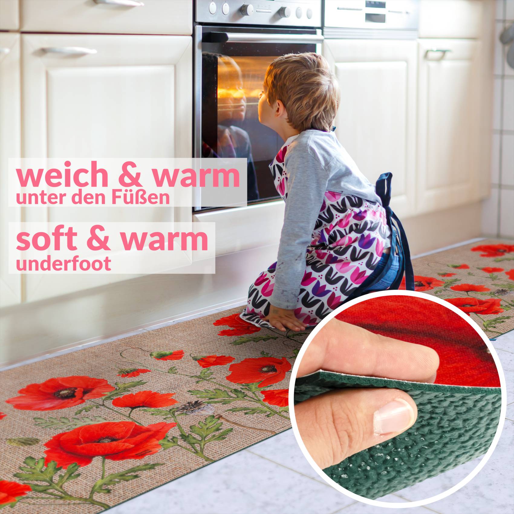 3446777_Product Küchenläufer Küchenteppich Läufer Flur Teppichläufer Sprinty Mohnblumen Jute 52cm Breite