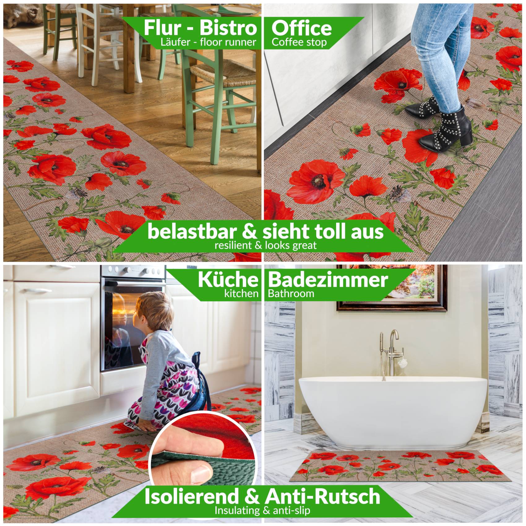 3446779_Product Küchenläufer Küchenteppich Läufer Flur Teppichläufer Sprinty Mohnblumen Jute 52cm Breite