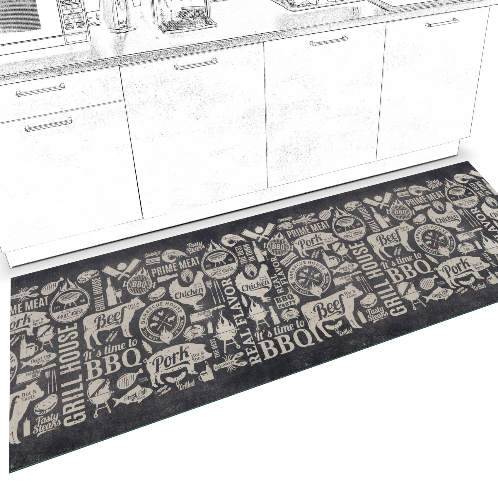 3446806_Product Küchenläufer Küchenteppich Läufer Flur Teppichläufer Sprinty Grill House 52cm Breite