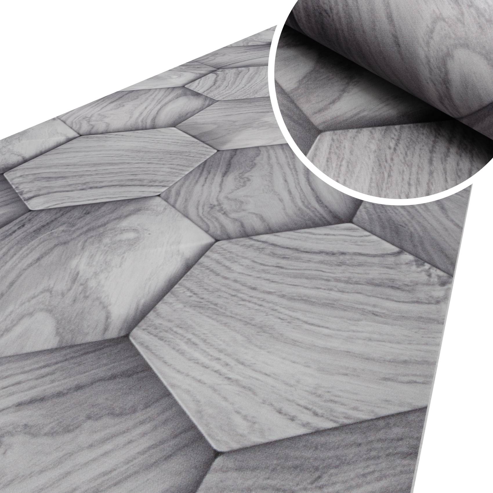 3448353_Product Küchenläufer Küchenteppich Läufer Flur Teppichläufer Motiv Holzoptik Geometrie Grau