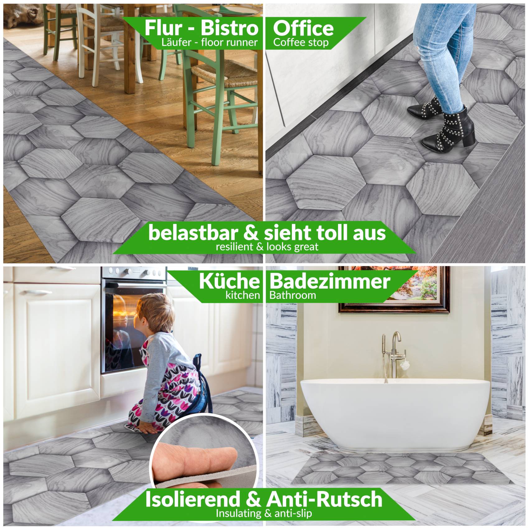 3448354_Product Küchenläufer Küchenteppich Läufer Flur Teppichläufer Motiv Holzoptik Geometrie Grau