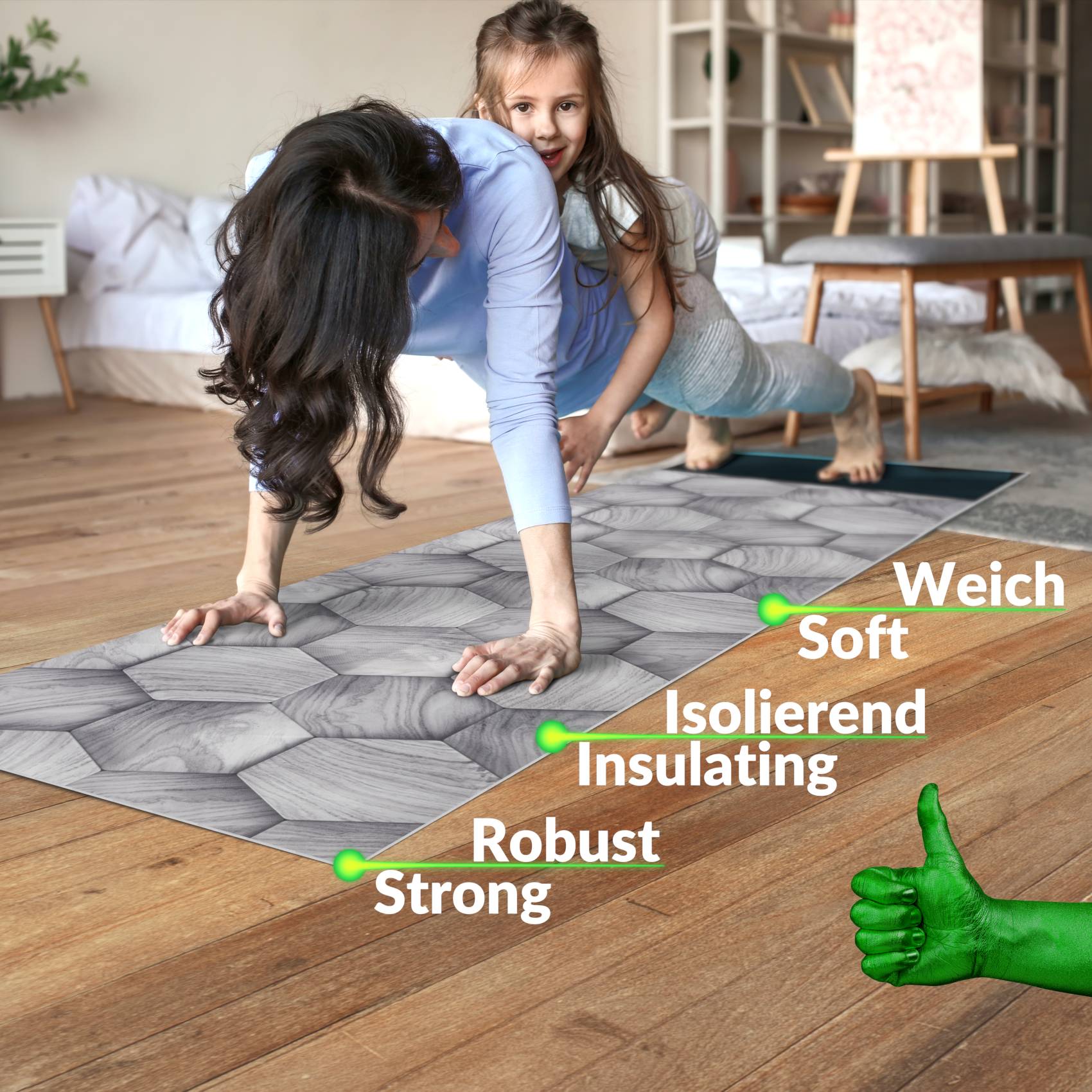 3448355_Product Küchenläufer Küchenteppich Läufer Flur Teppichläufer Motiv Holzoptik Geometrie Grau