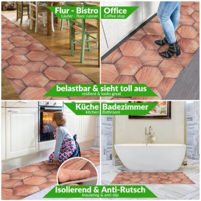 Küchenläufer Küchenteppich Läufer Flur Teppichläufer Holzoptik Geometrie Beige