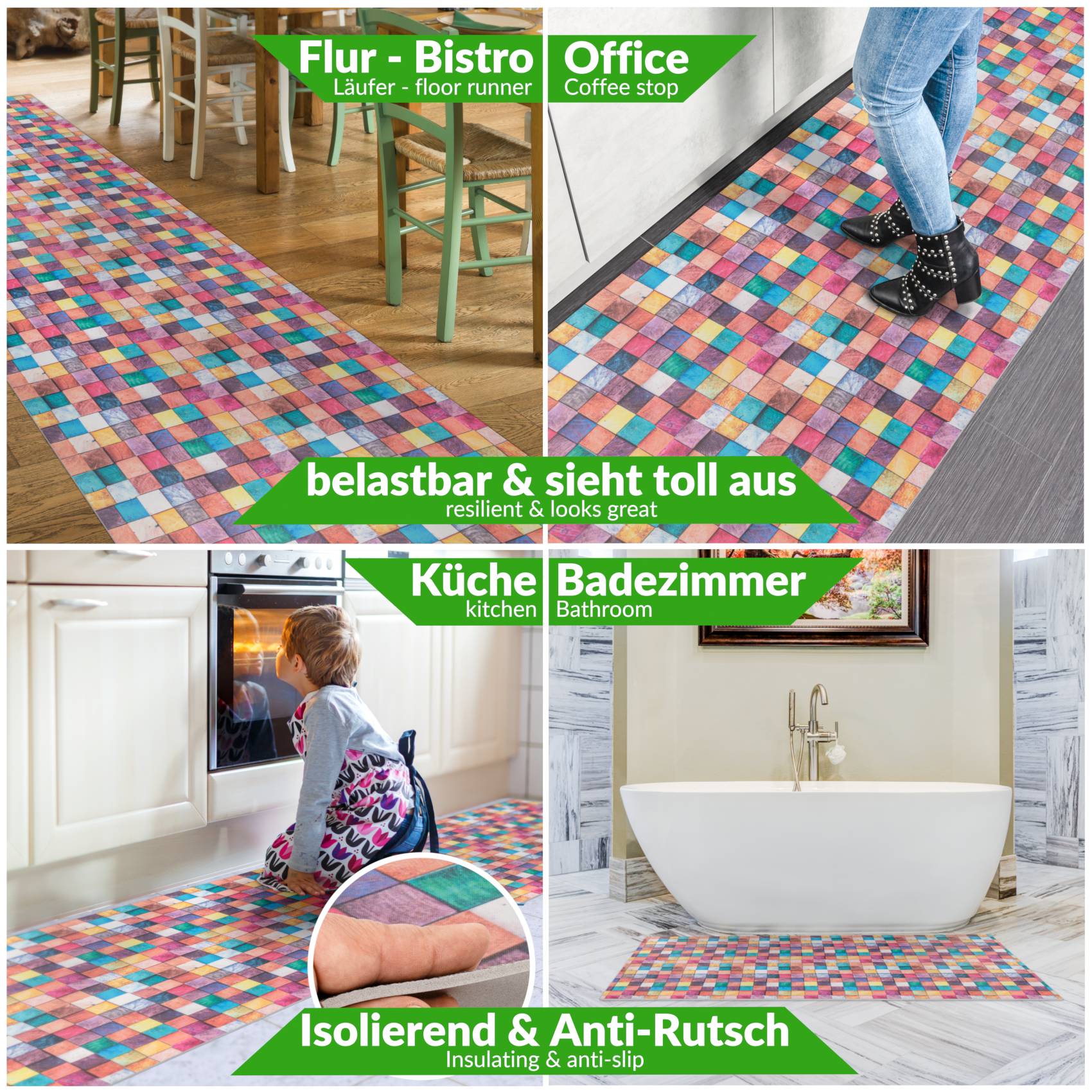 3448360_Product Küchenläufer Küchenteppich Läufer Flur Teppichläufer Mosaik Bunt