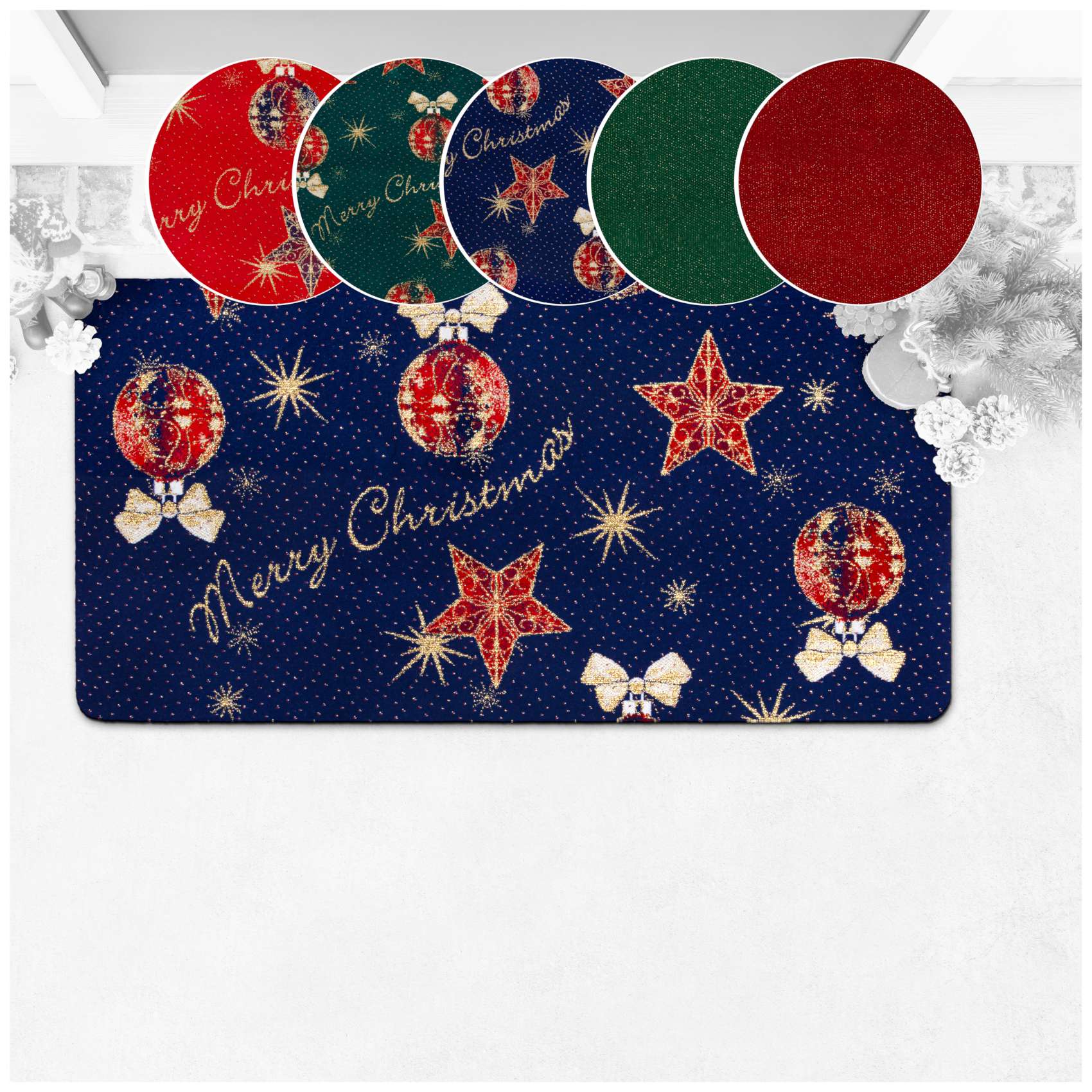 Weihnachtsfußmatte Weihnachtsteppich Fußmatte Schmutzfangmatte Flurläufer - 5 Designs Merry Christmas Blau 50x100cm