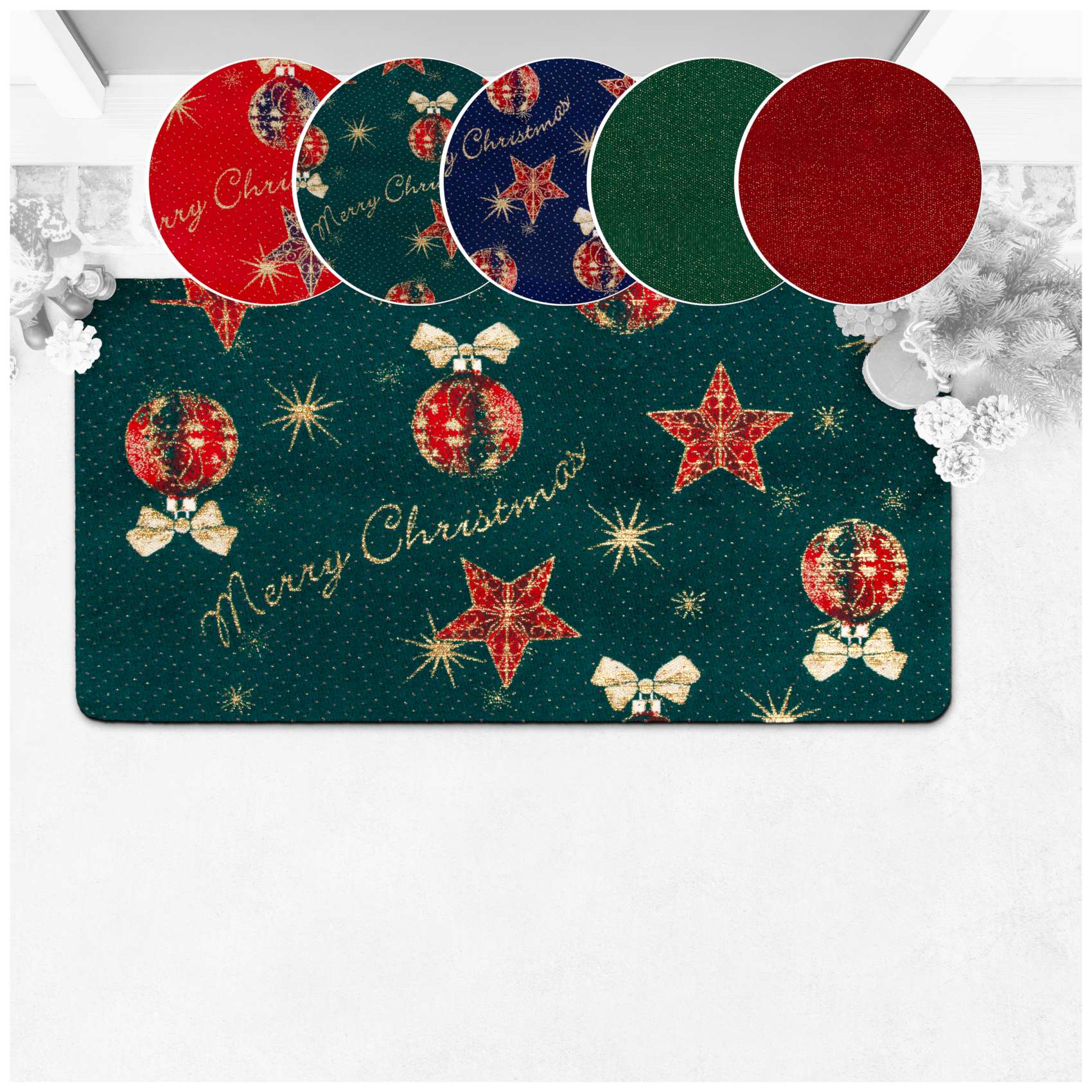 Weihnachtsfußmatte Weihnachtsteppich Fußmatte Schmutzfangmatte Flurläufer - 5 Designs Merry Christmas Grün 50x100cm