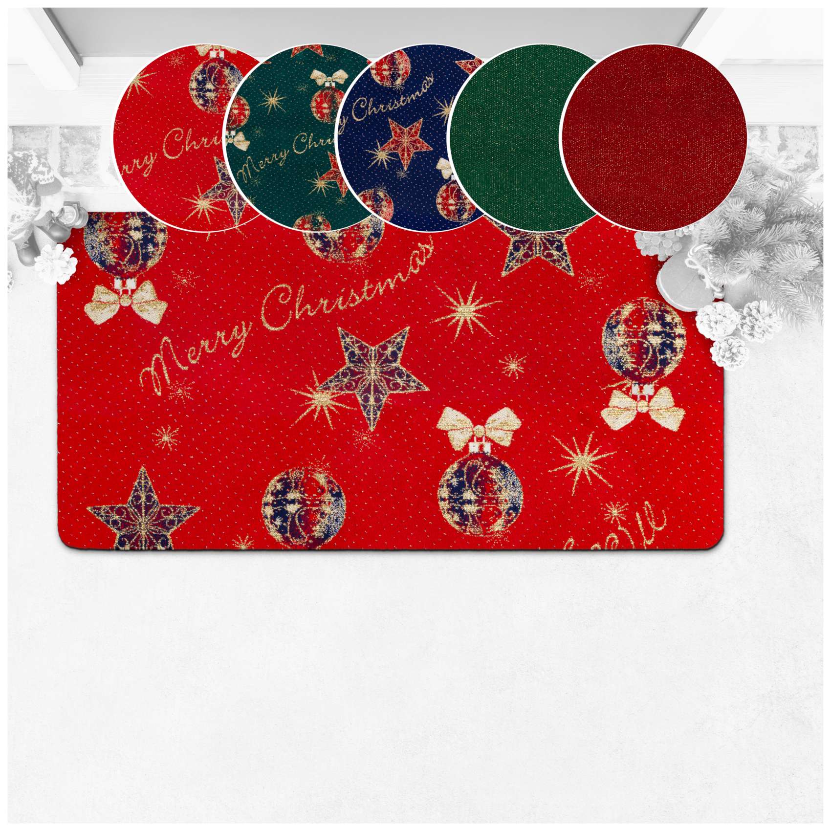 Weihnachtsfußmatte Weihnachtsteppich Fußmatte Schmutzfangmatte Flurläufer - 5 Designs Merry Christmas Rot 50x100cm
