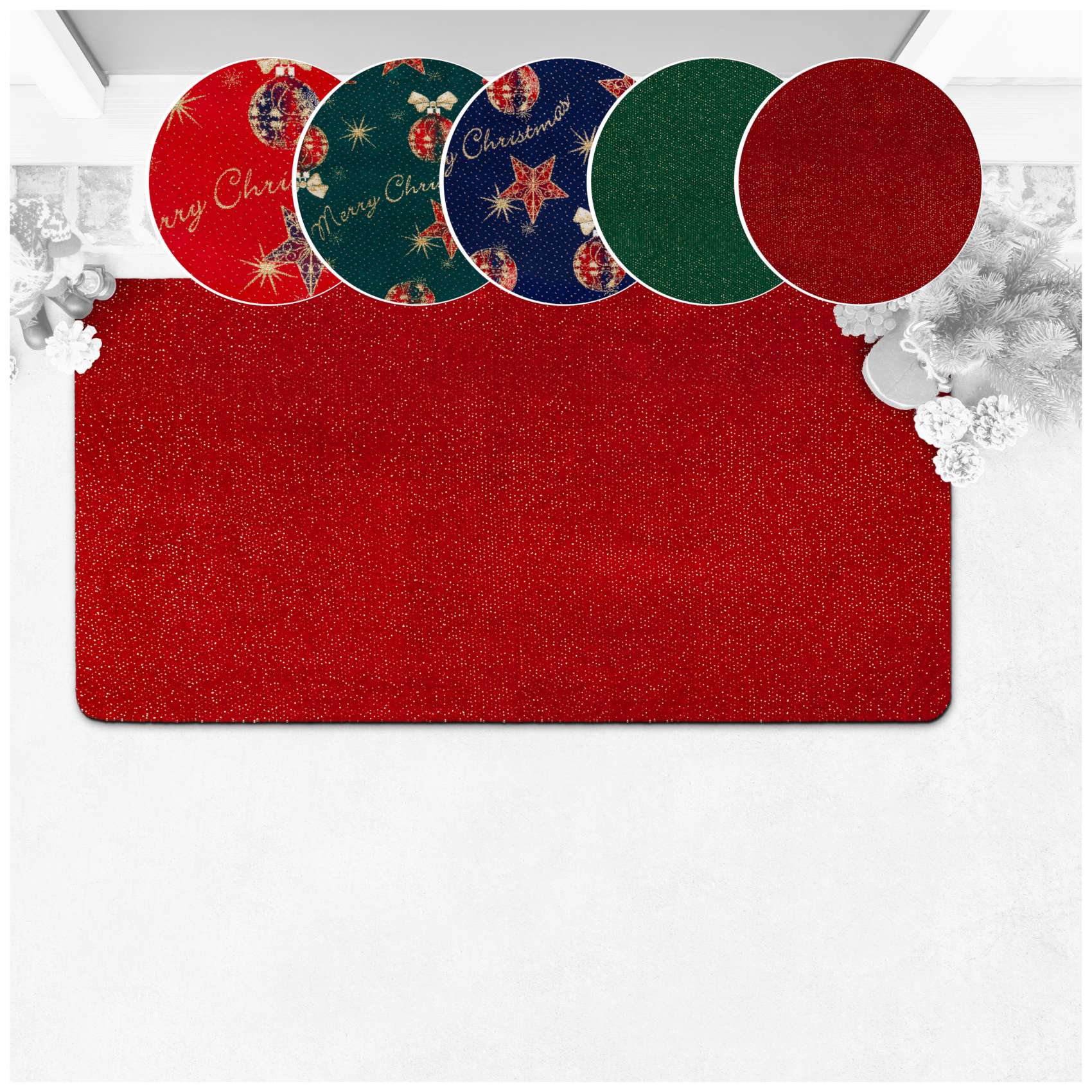 Weihnachtsfußmatte Weihnachtsteppich Fußmatte Schmutzfangmatte Flurläufer - 5 Designs Uni Rot 50x100cm