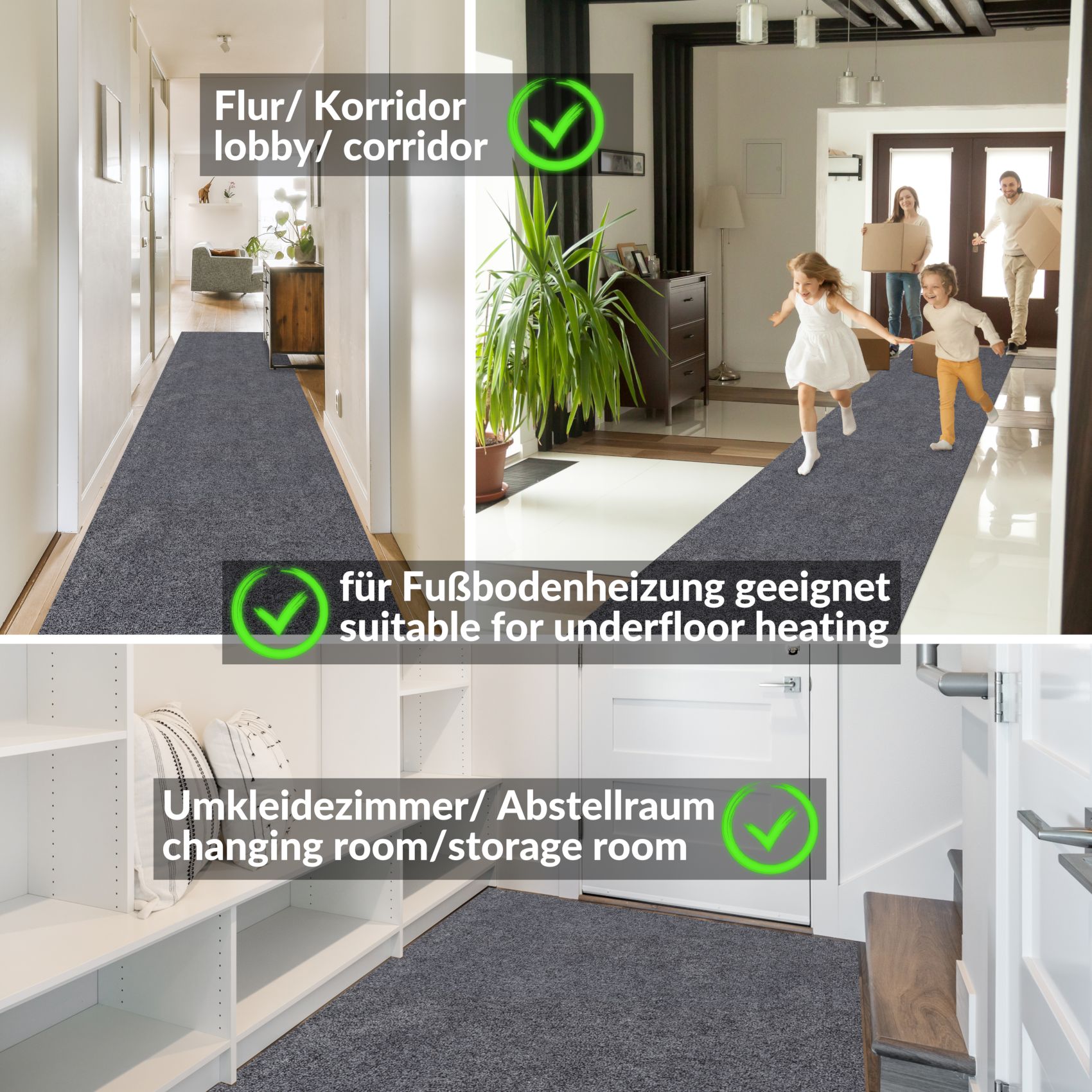 Läufer Flur Teppichläufer Flur Teppich Sauberlaufmatten Schmutzfangmatte Meterware | Breite 100cm