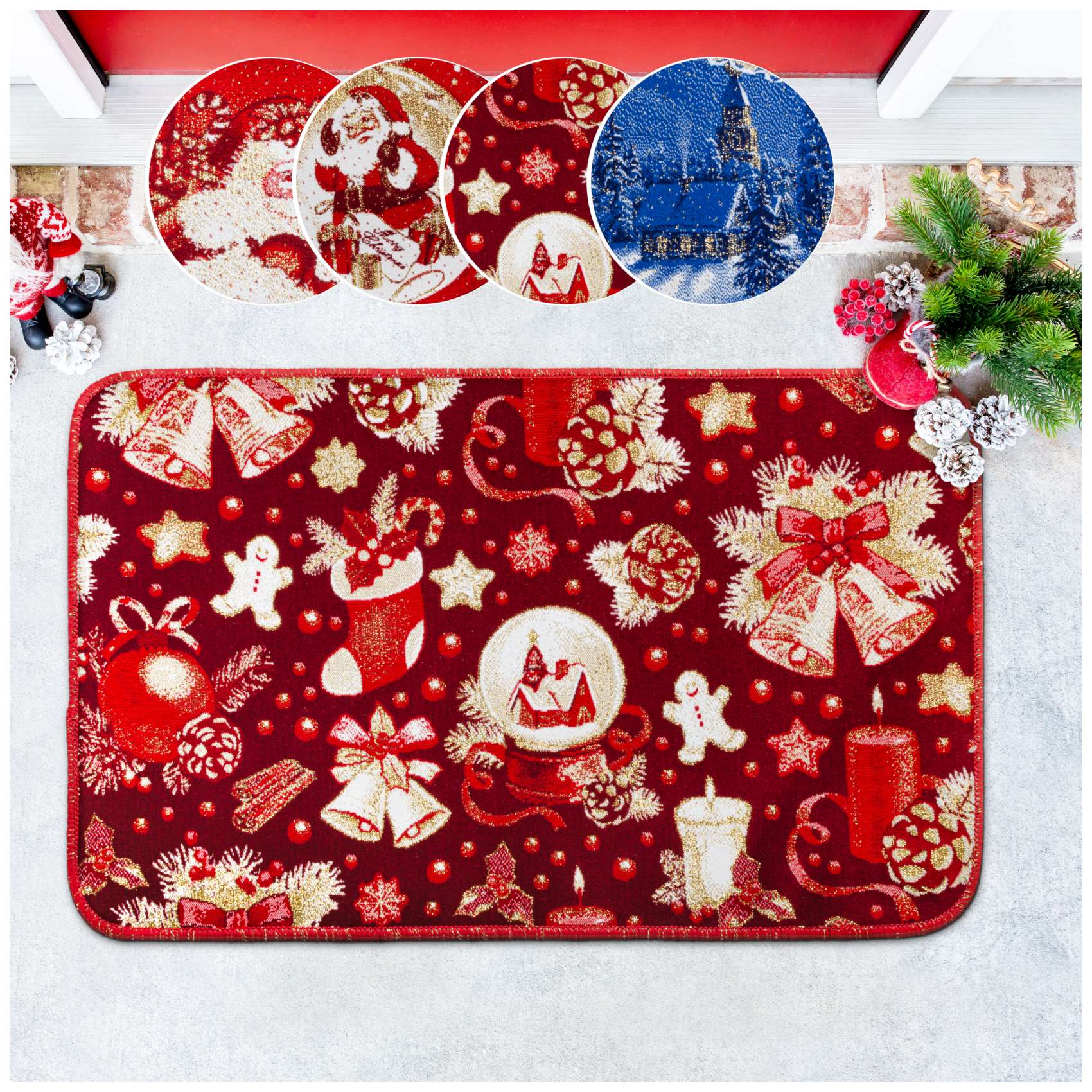 Fußmatte Weihnachtsteppich Weihnachts Türmatte 50x80 cm Weihnachtskugel