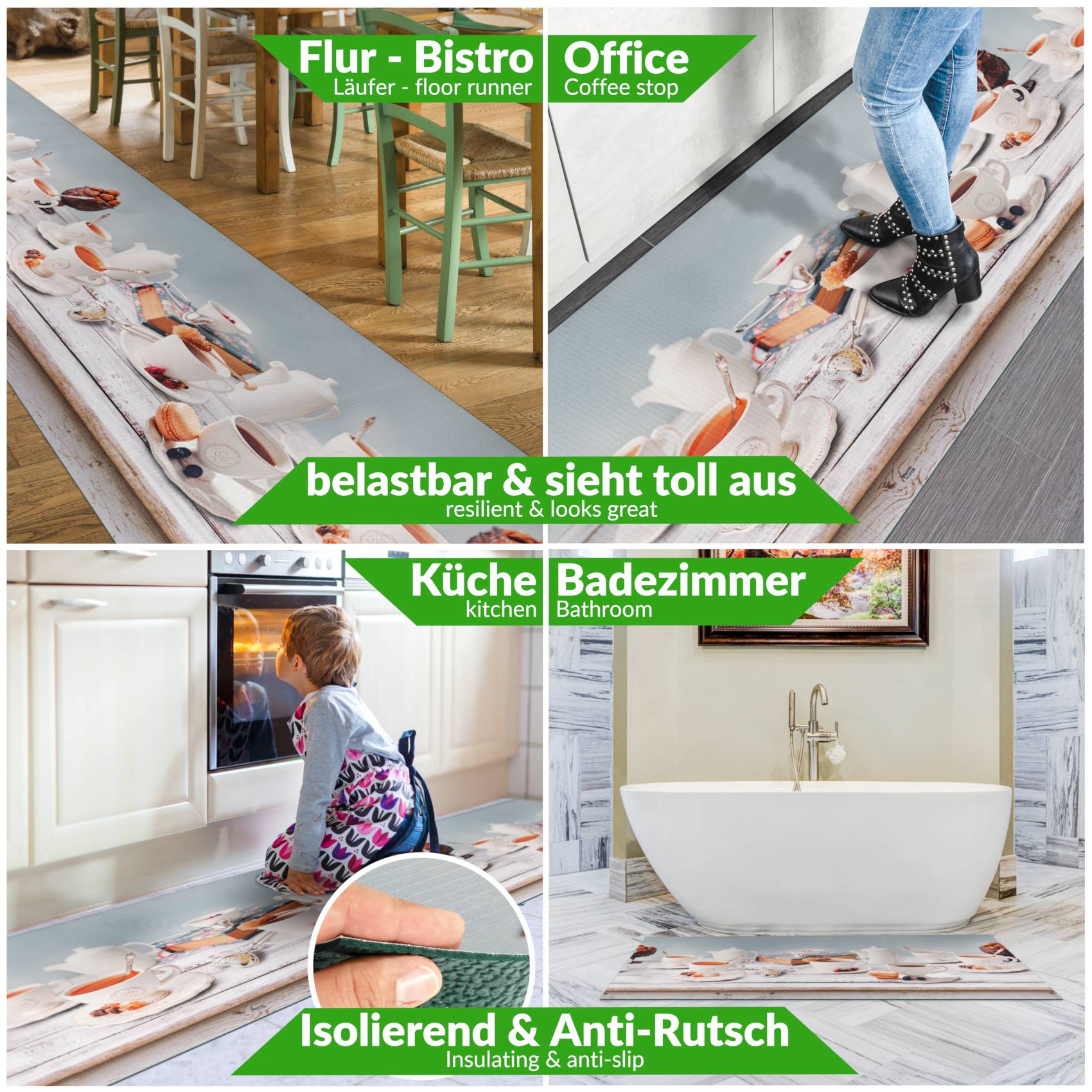 Küchenläufer Küchenteppich Läufer Flur Teppichläufer Sprinty Teezeit 52cm Breite