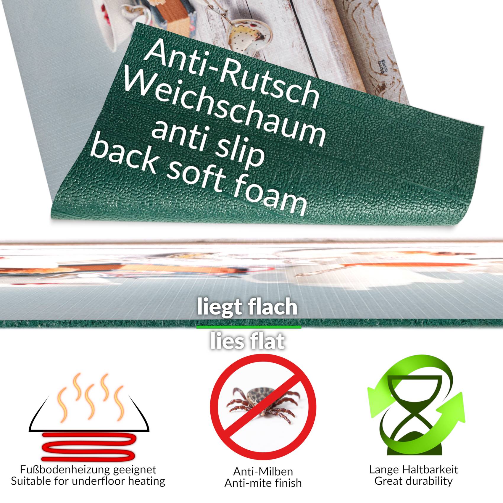 Küchenläufer Küchenteppich Läufer Flur Teppichläufer Sprinty Teezeit 52cm Breite